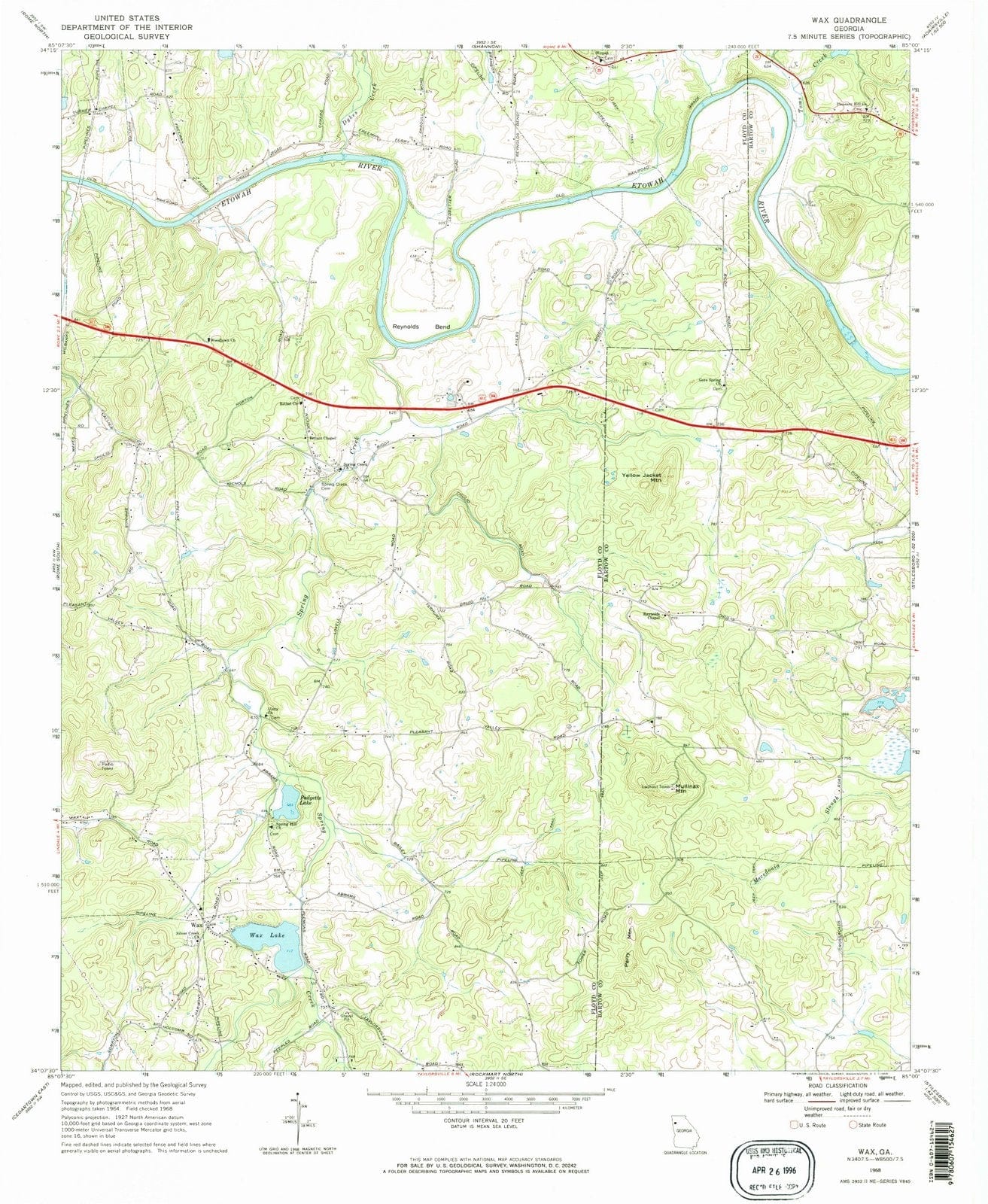 1968 Wax, GA - Georgia - USGS Topographic Map