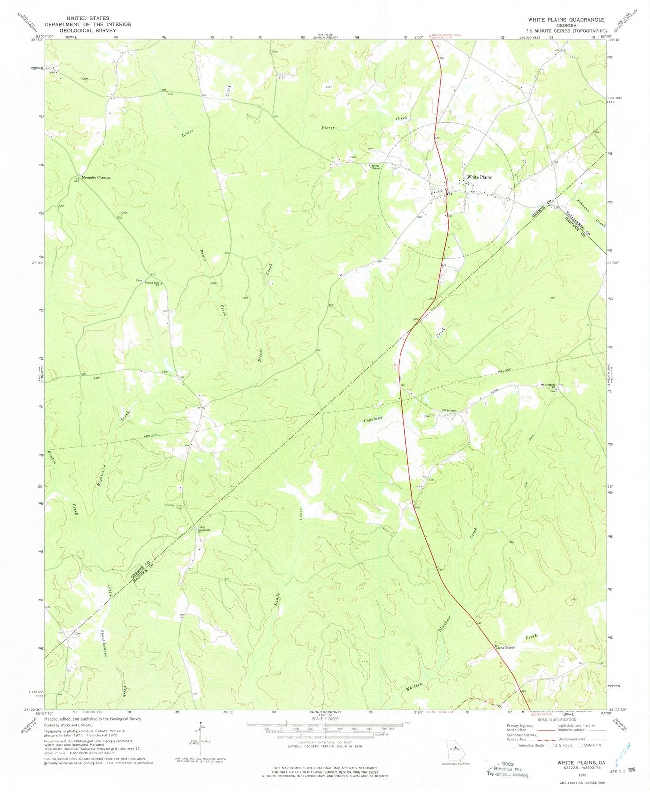 1972 White Plains, GA - Georgia - USGS Topographic Map