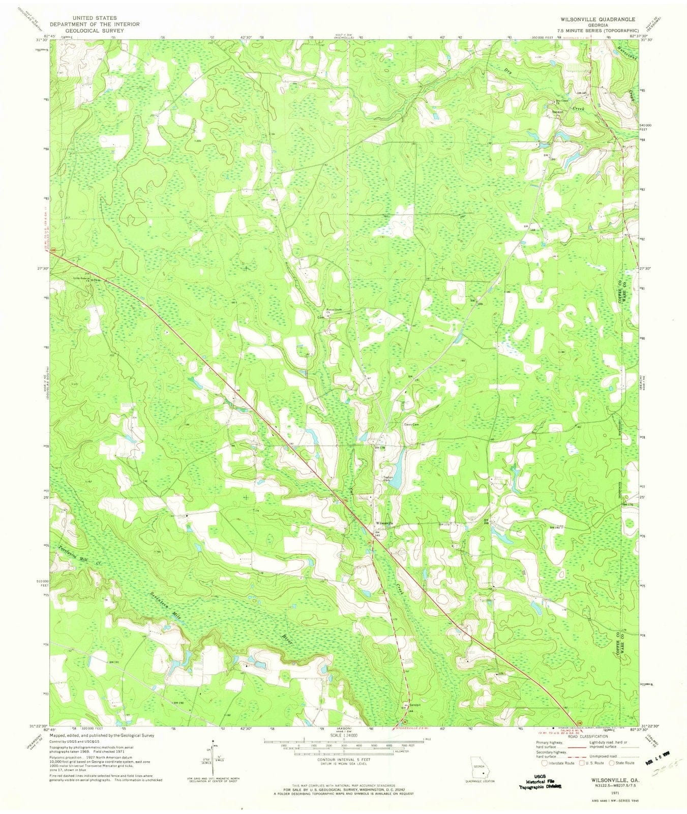 1971 Wilsonville, GA - Georgia - USGS Topographic Map