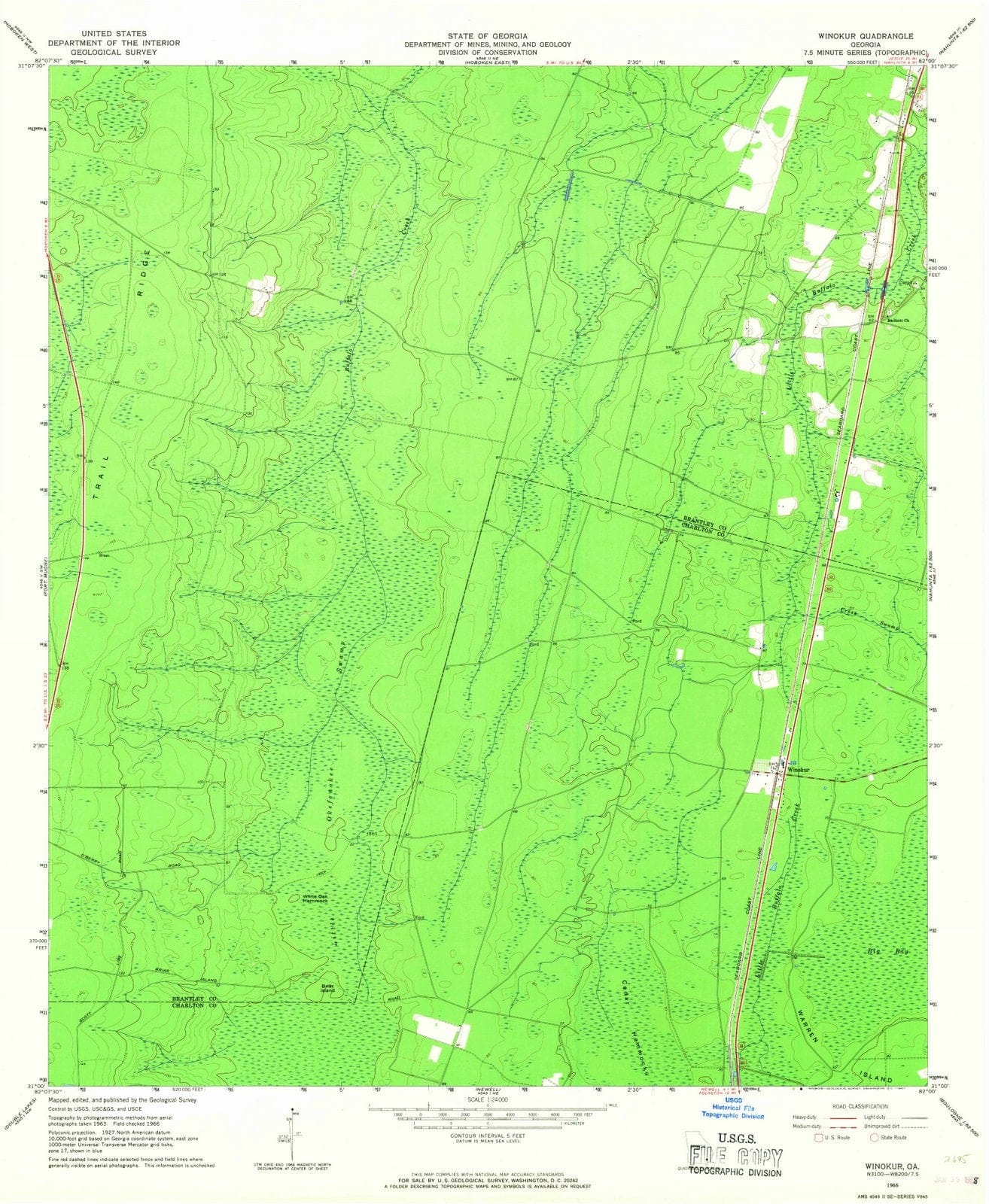1966 Winokur, GA - Georgia - USGS Topographic Map