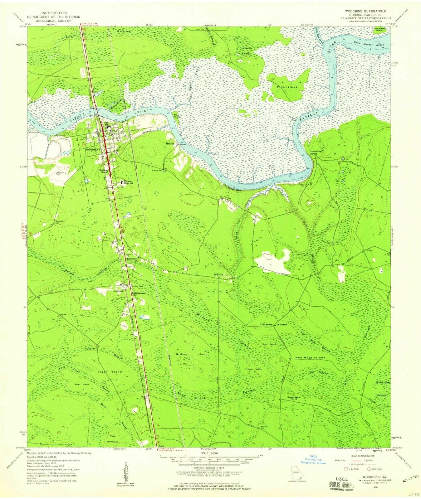 1958 Woodbine, GA - Georgia - USGS Topographic Map