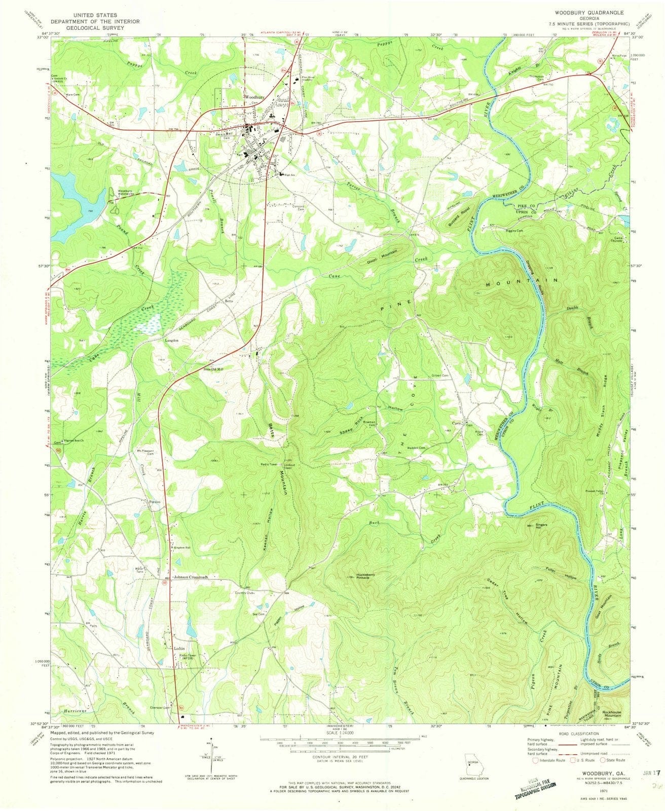 1971 Woodbury, GA - Georgia - USGS Topographic Map