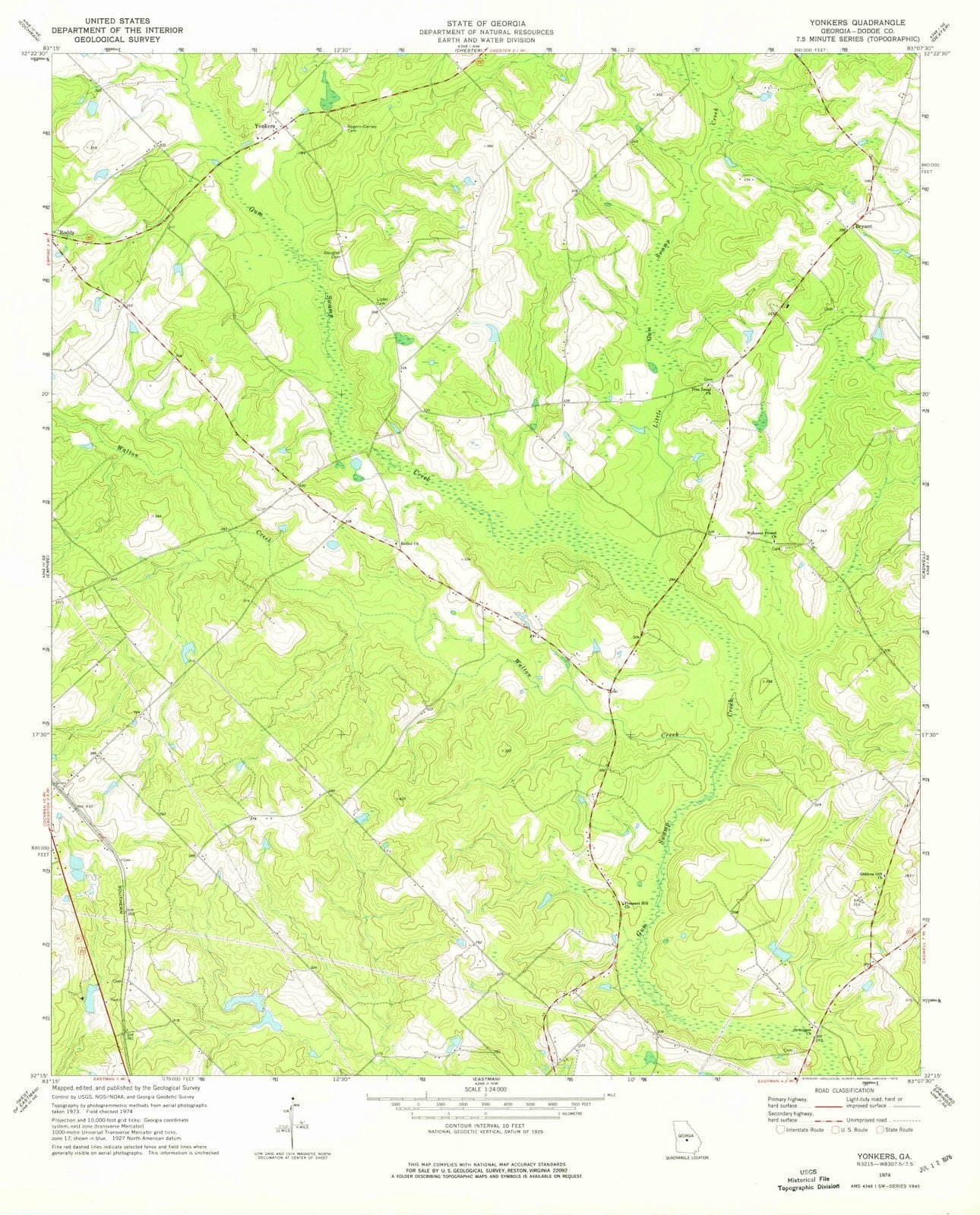 1974 Yonkers, GA - Georgia - USGS Topographic Map