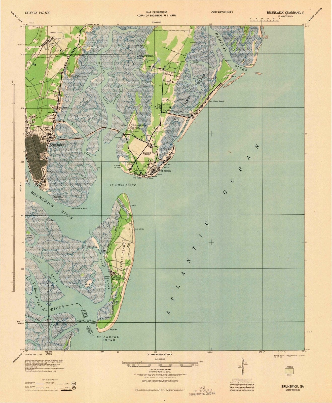 1945 Brunswick, GA - Georgia - USGS Topographic Map