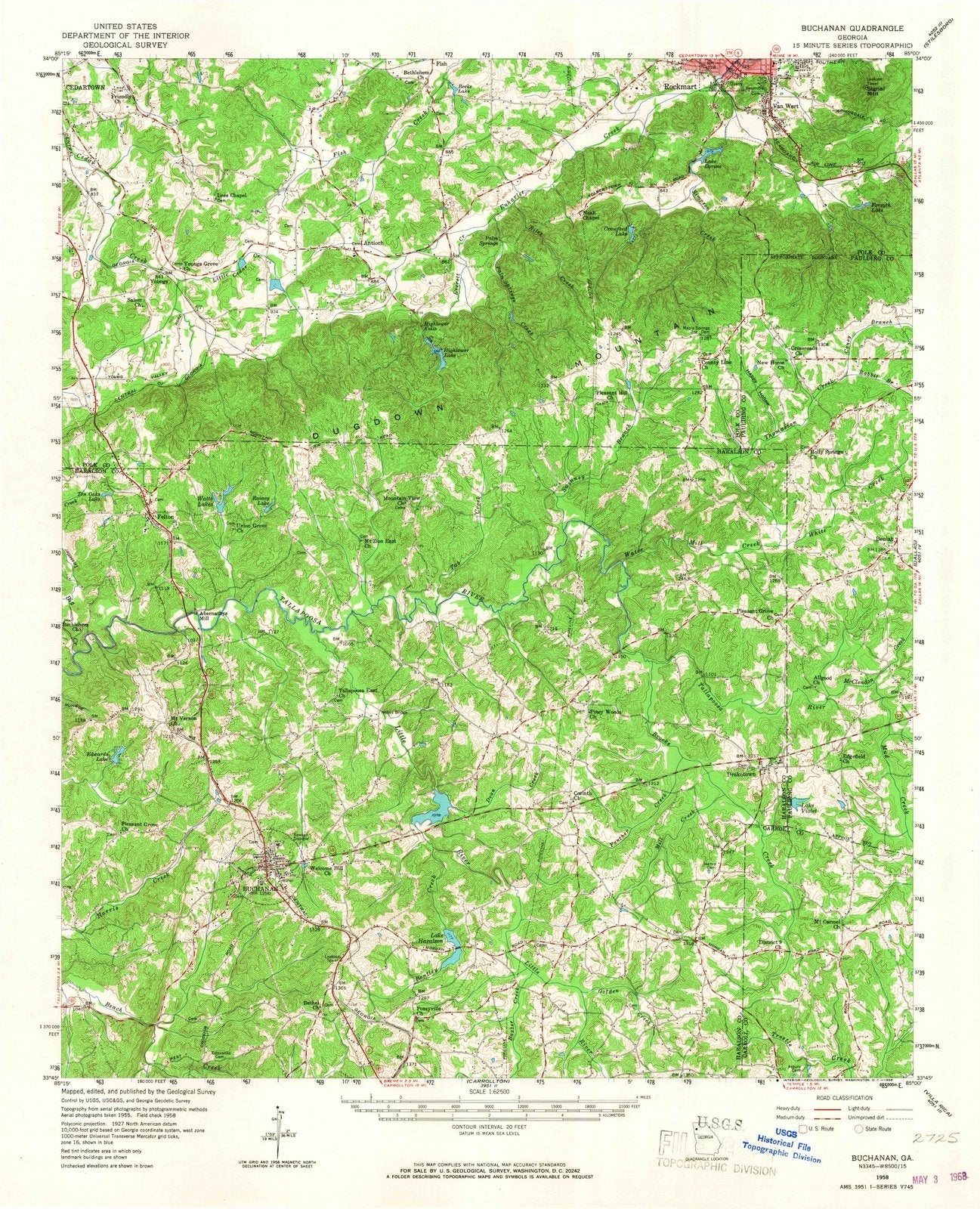 1958 Buchanan, GA - Georgia - USGS Topographic Map