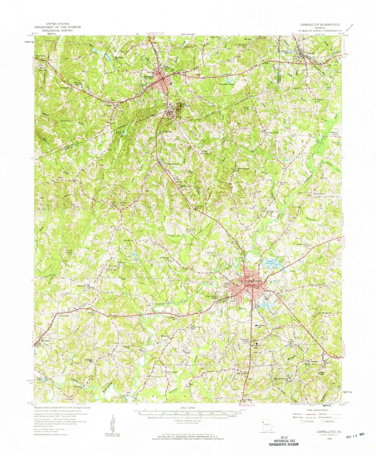 1958 Carrollton, GA - Georgia - USGS Topographic Map