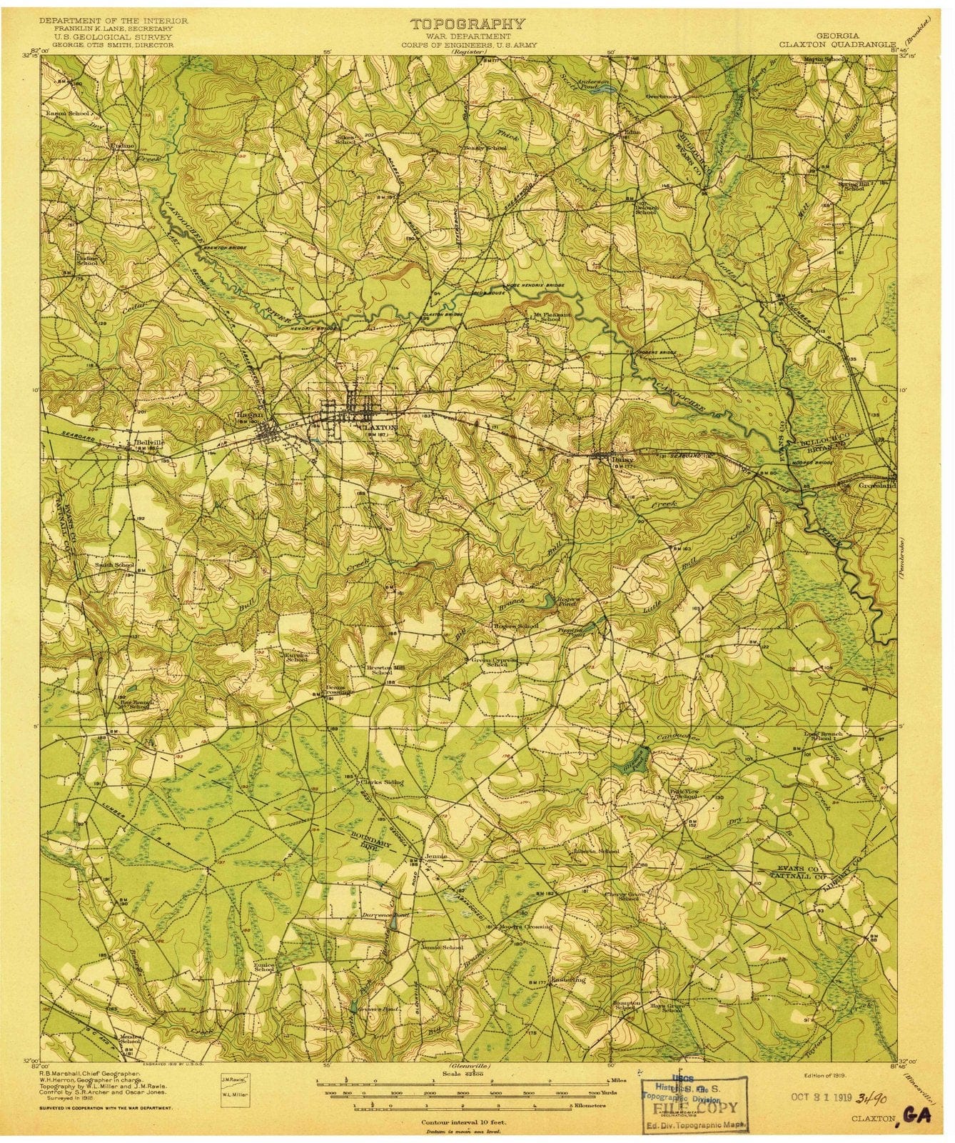 1919 Claxton, GA - Georgia - USGS Topographic Map