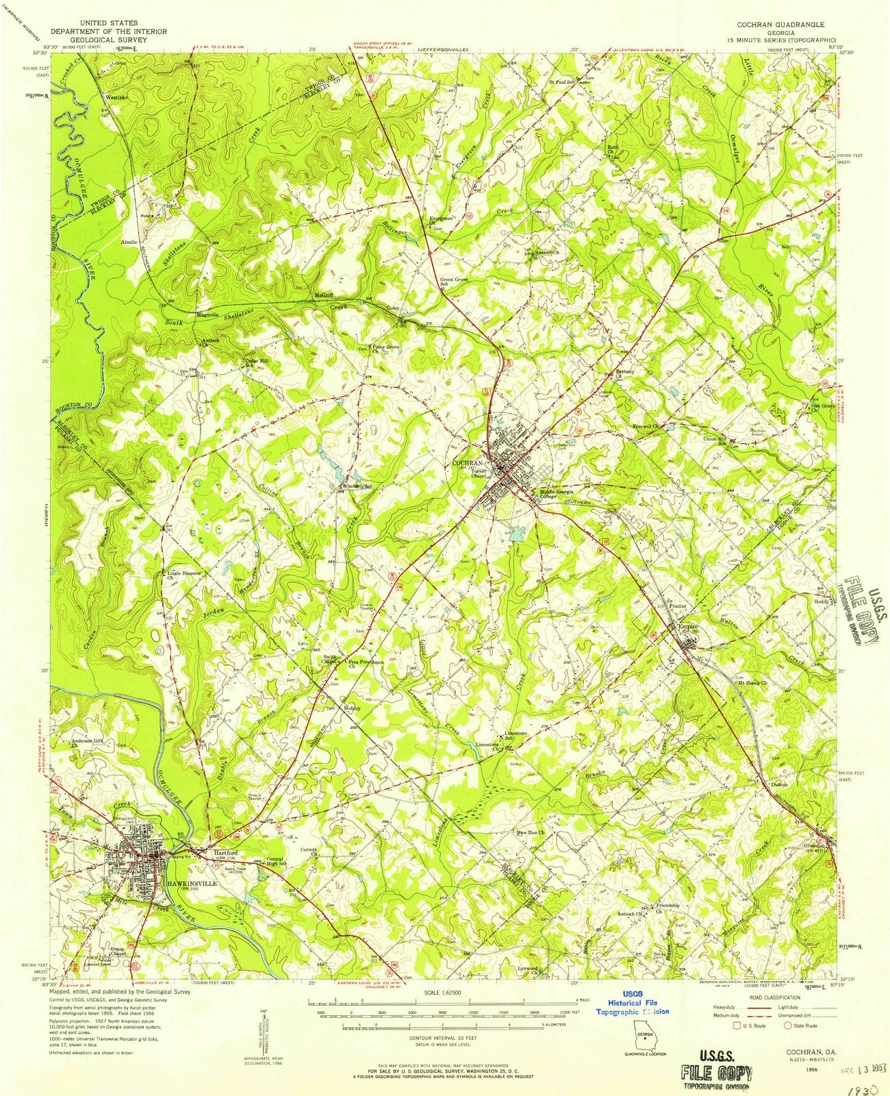 1956 Cochran, GA - Georgia - USGS Topographic Map