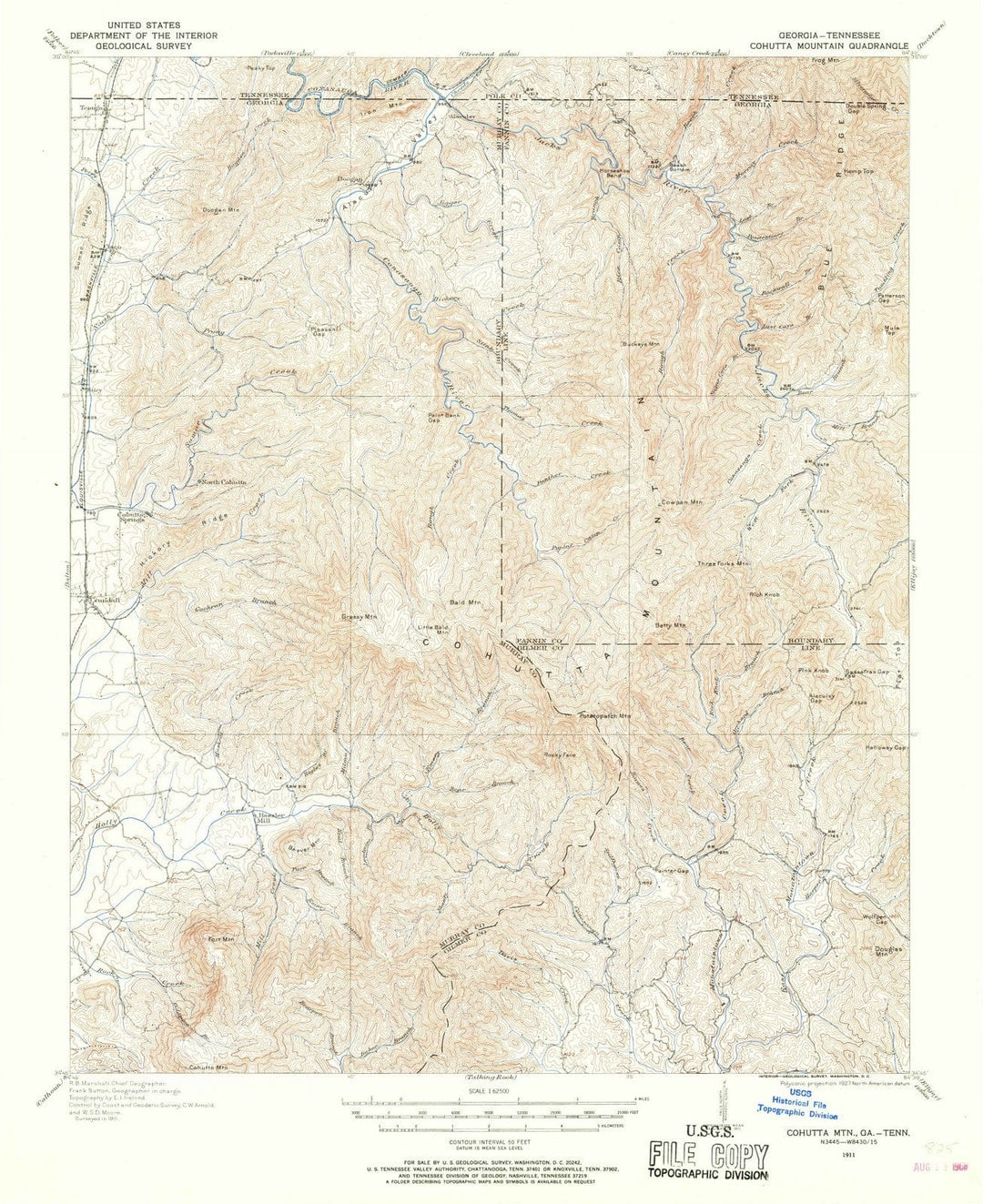 1911 Cohutta MTN, GA - Georgia - USGS Topographic Map