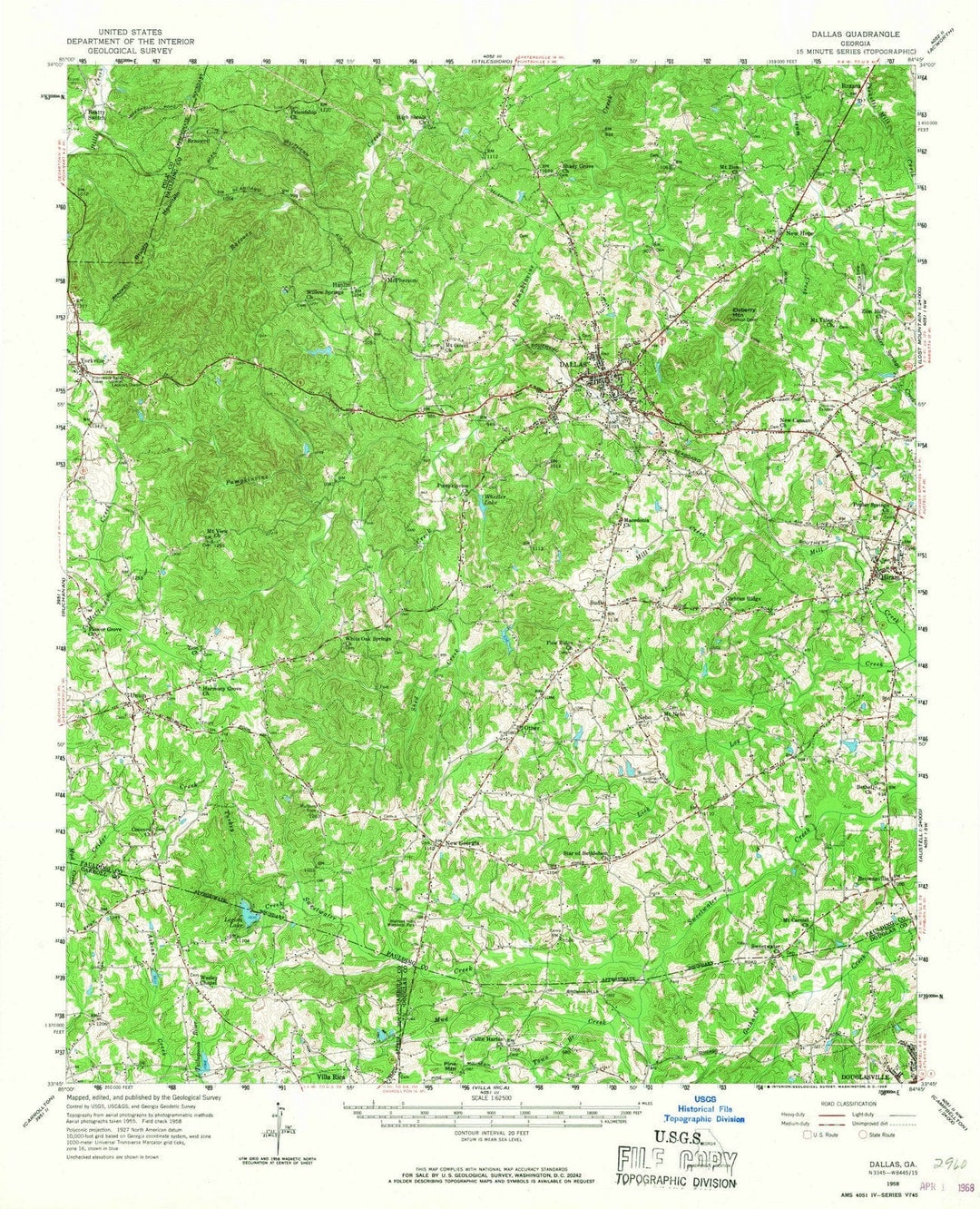 1958 Dallas, GA - Georgia - USGS Topographic Map