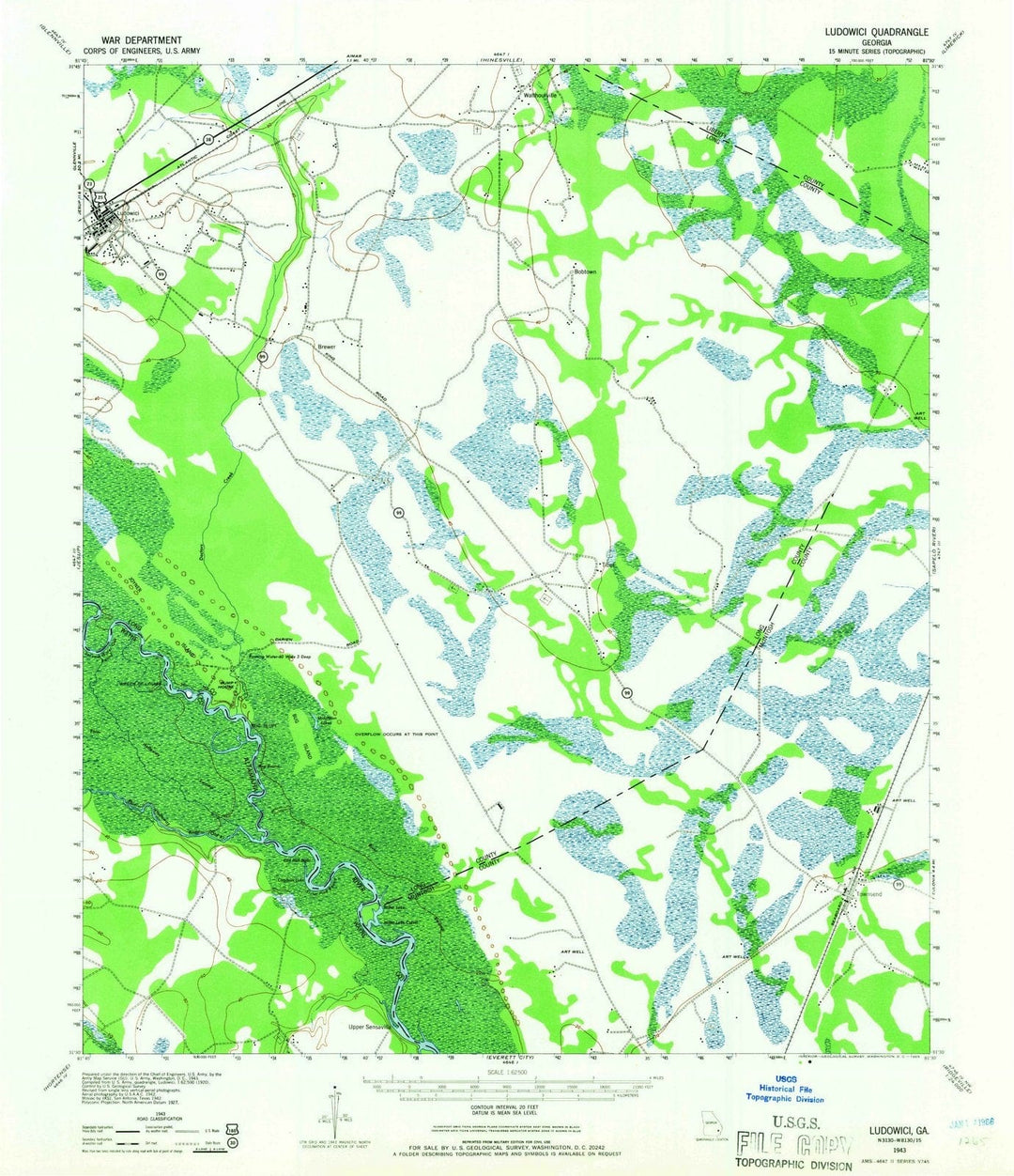 1943 Ludowici, GA - Georgia - USGS Topographic Map