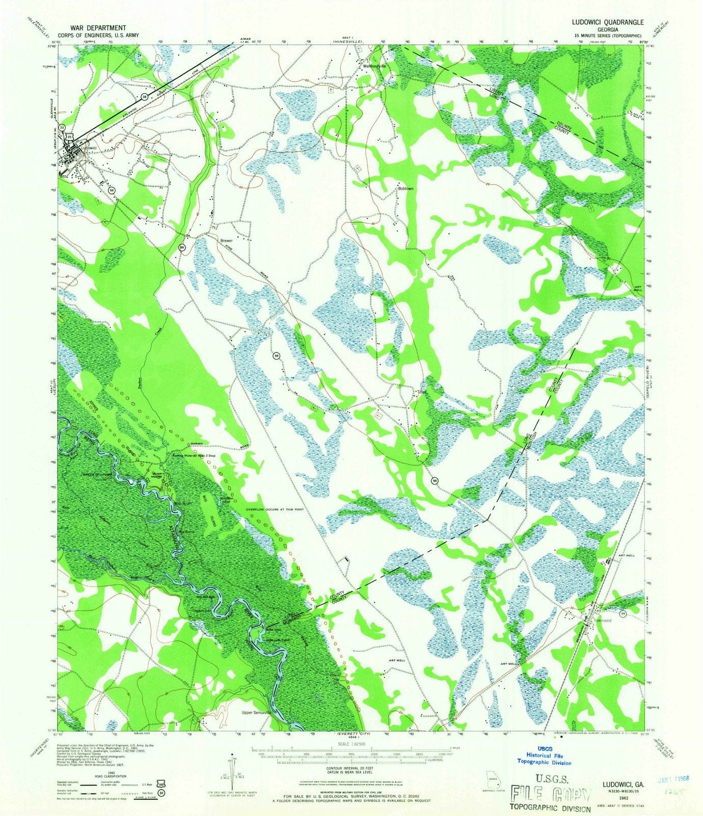 1943 Ludowici, GA - Georgia - USGS Topographic Map