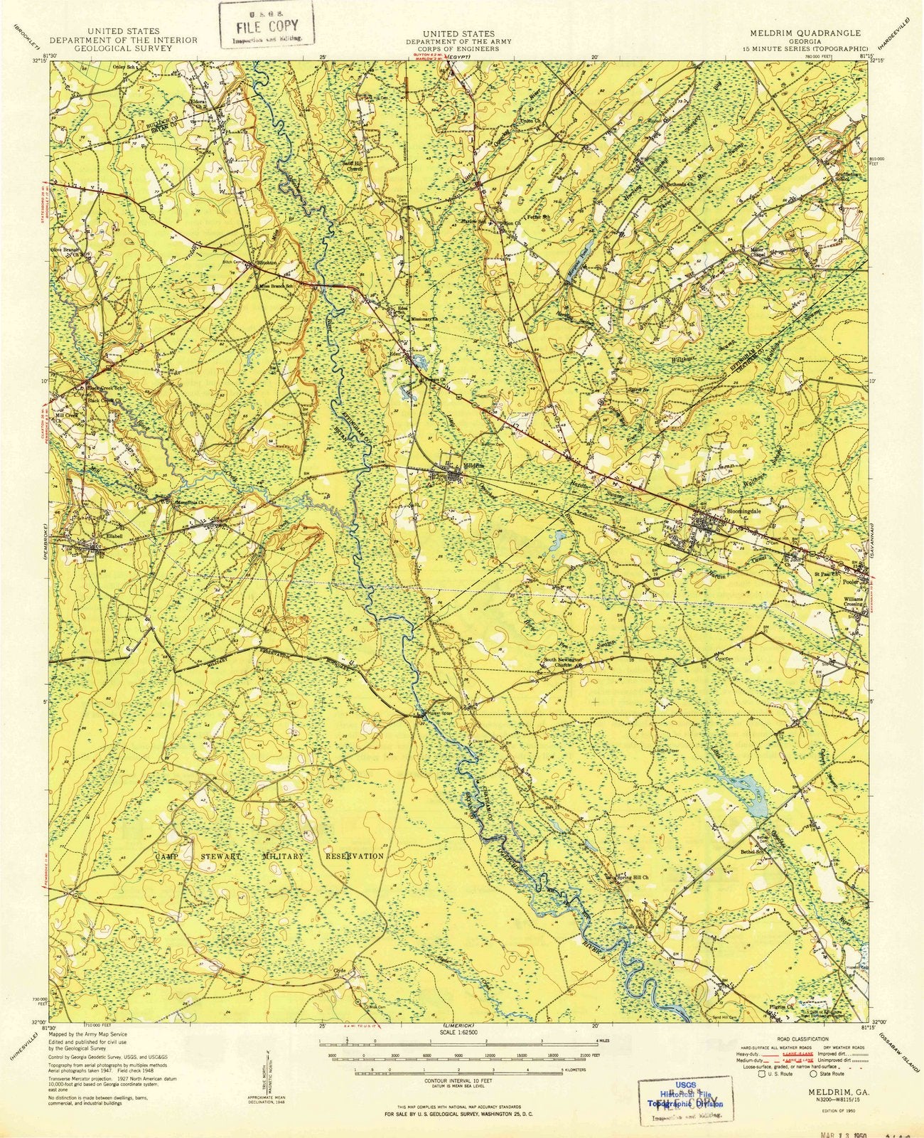 1950 Meldrim, GA - Georgia - USGS Topographic Map