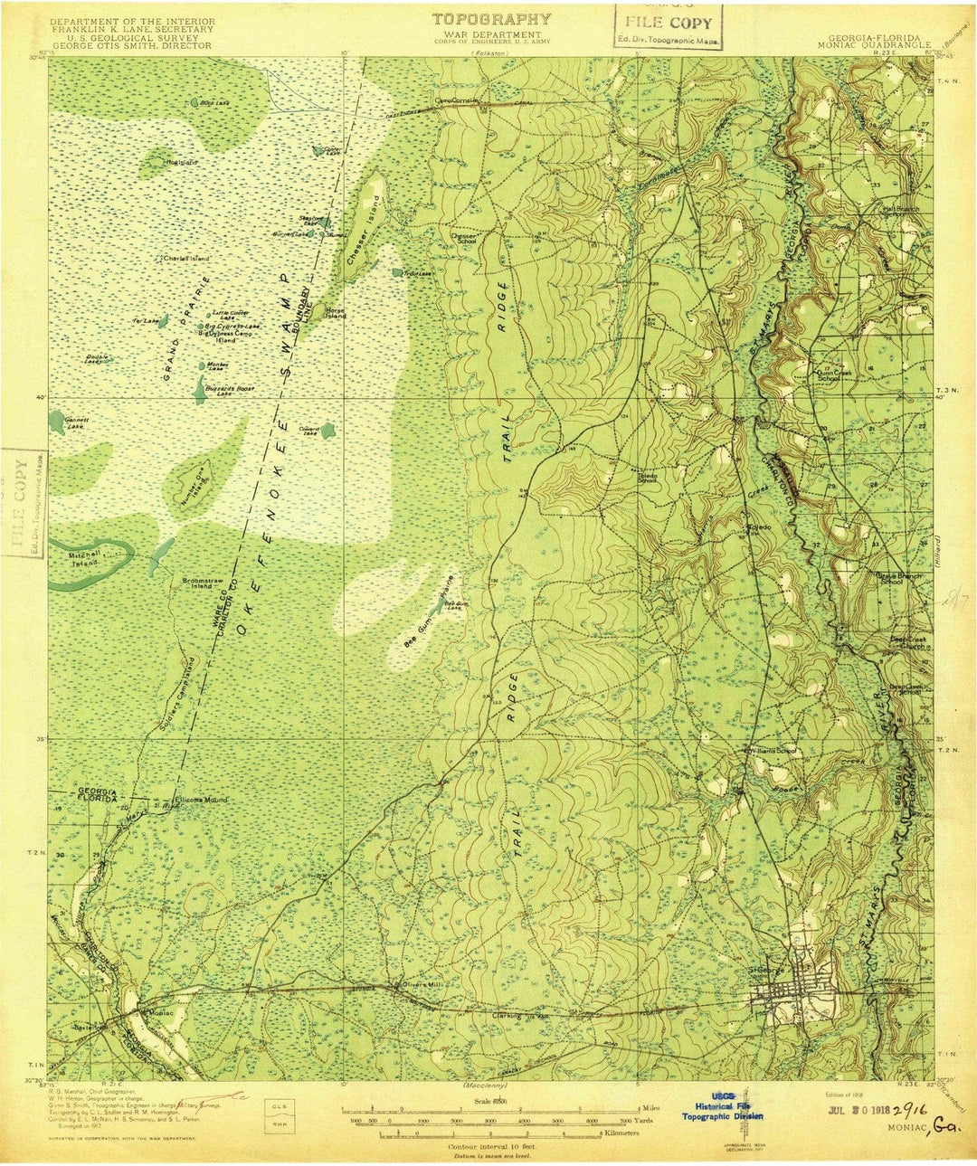 1918 Moniac, GA - Georgia - USGS Topographic Map
