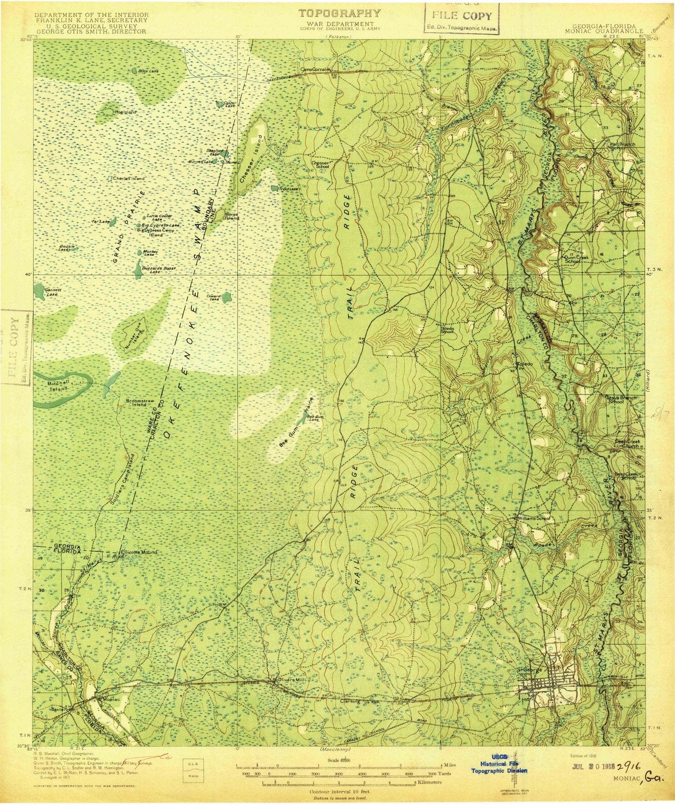 1918 Moniac, GA - Georgia - USGS Topographic Map