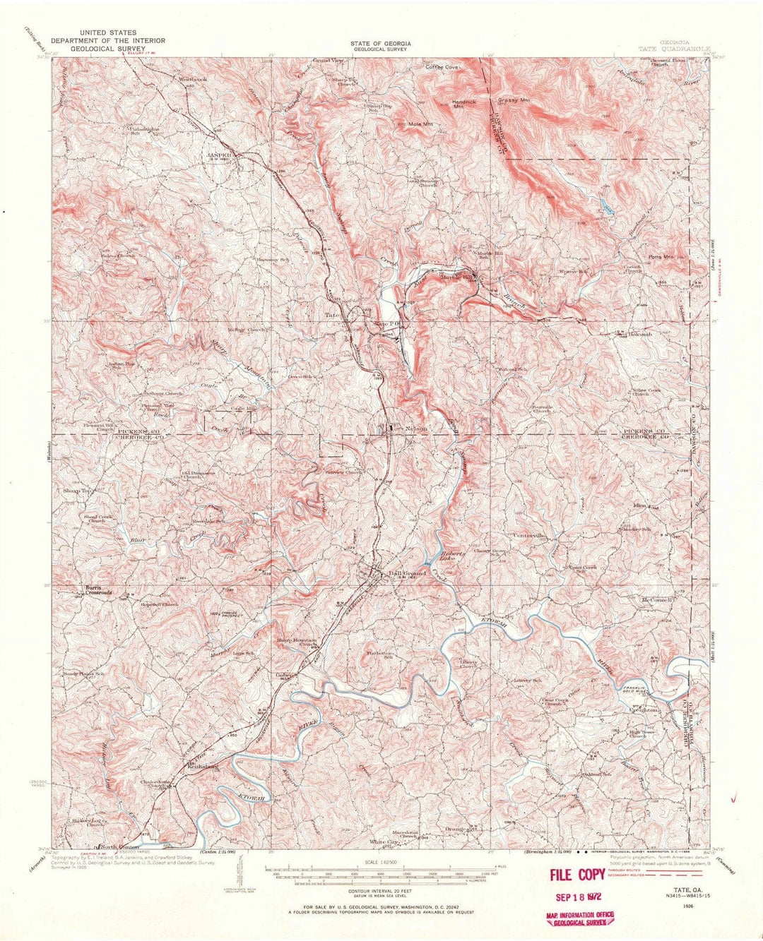 1926 Tate, GA - Georgia - USGS Topographic Map