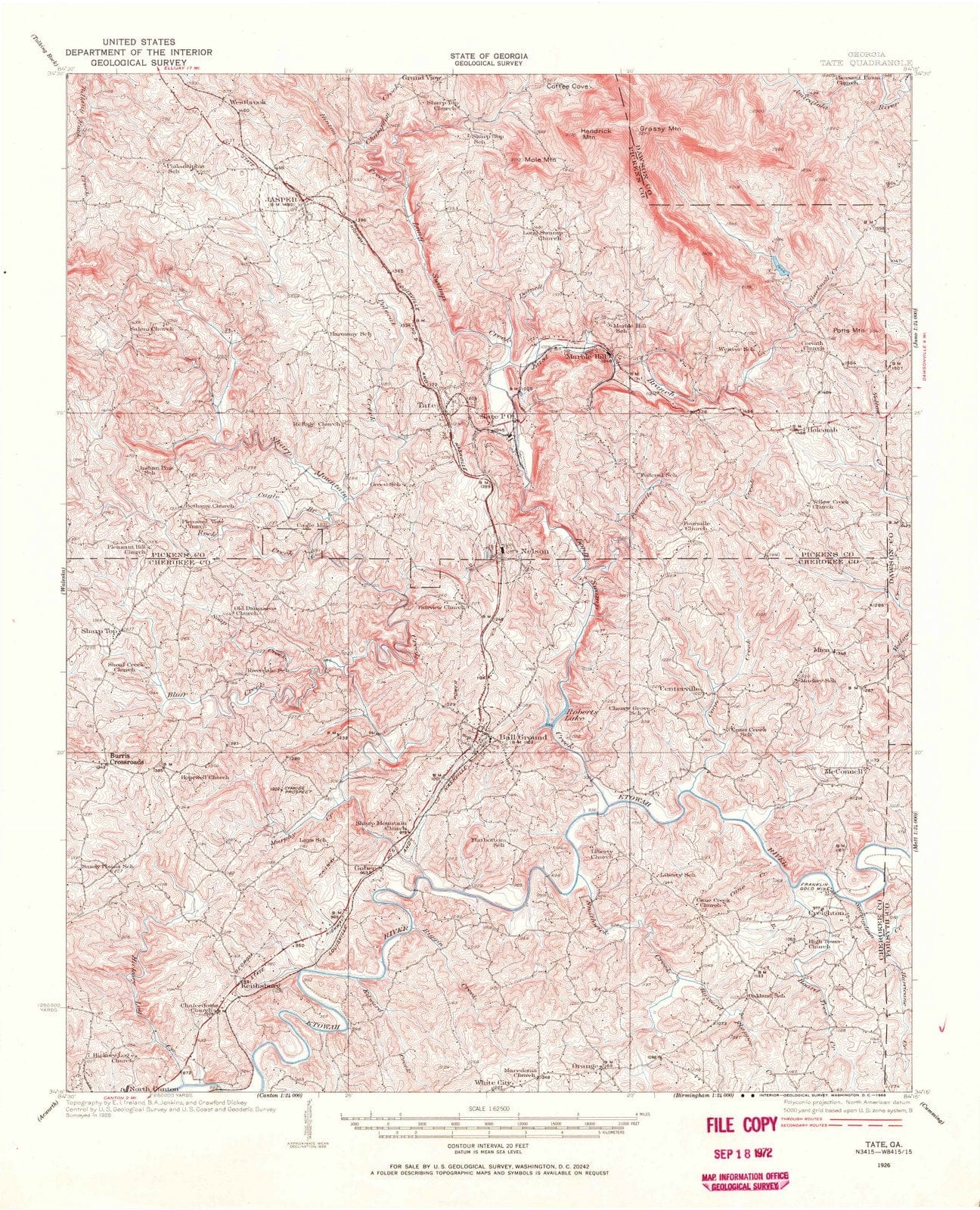1926 Tate, GA - Georgia - USGS Topographic Map