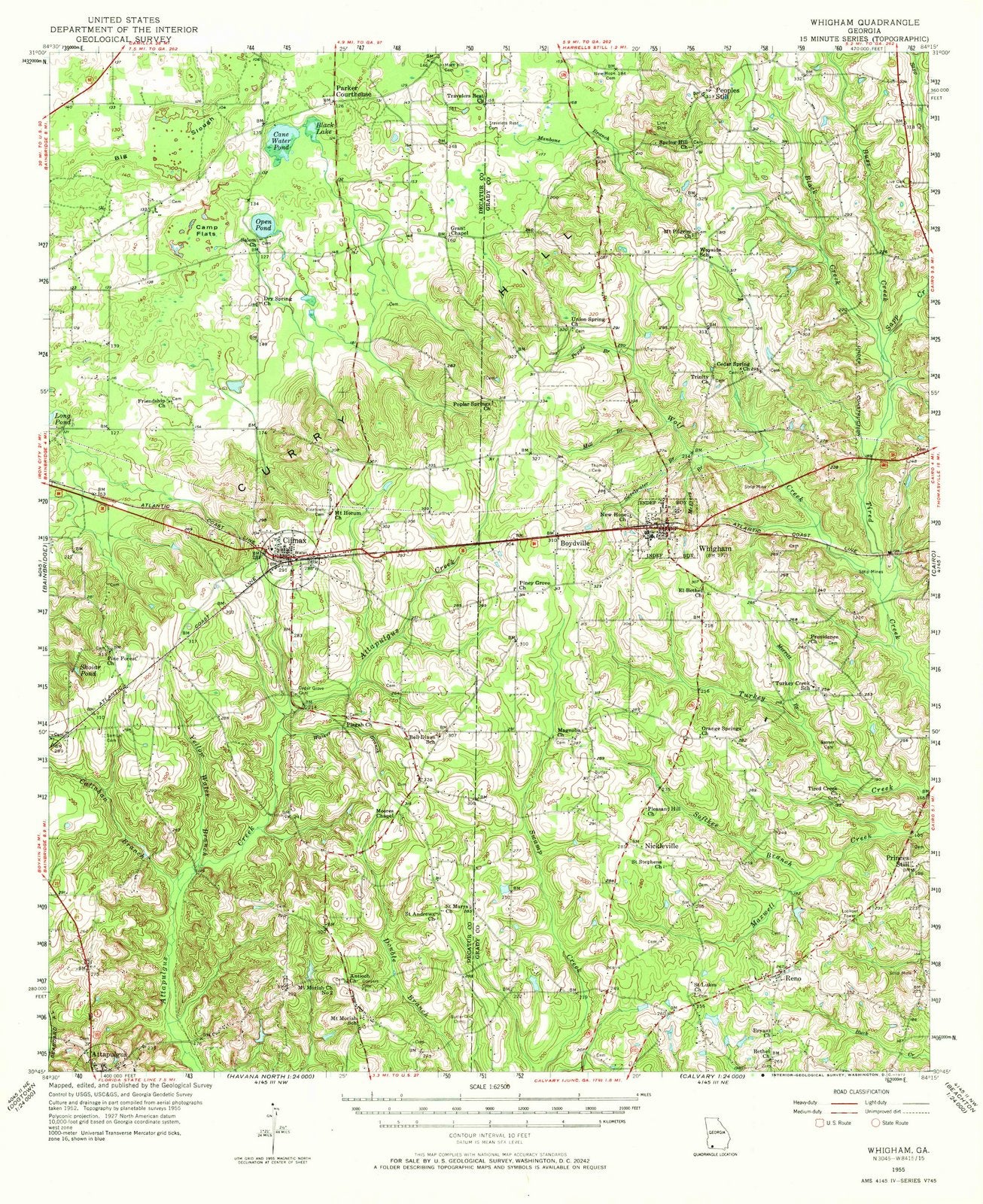 1955 Whigham, GA - Georgia - USGS Topographic Map