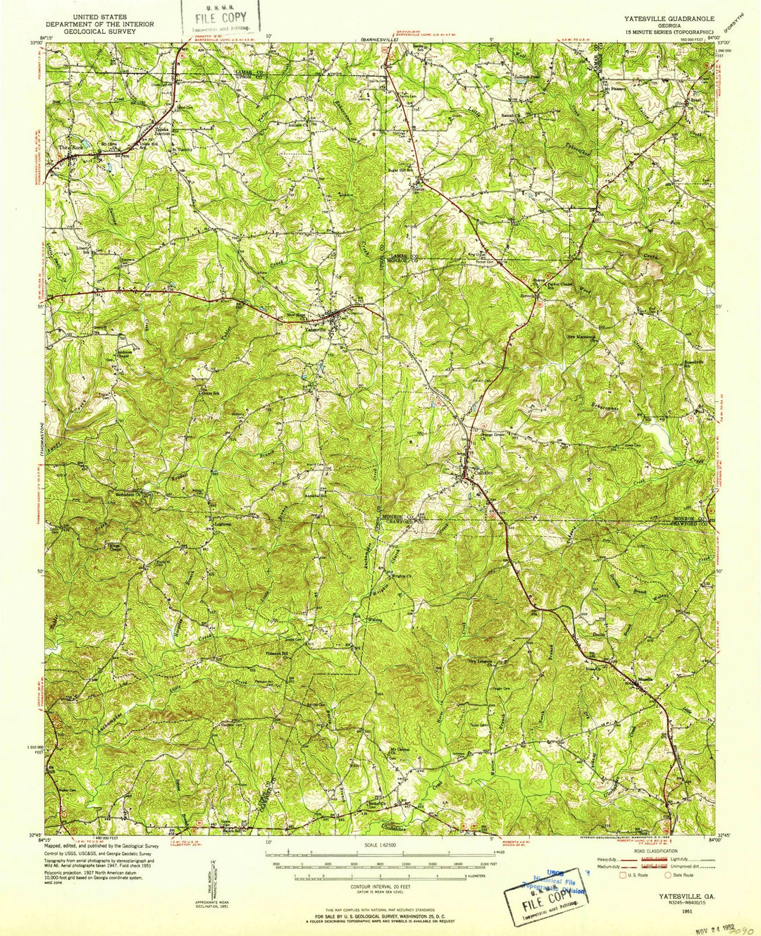 1951 Yatesville, GA - Georgia - USGS Topographic Map