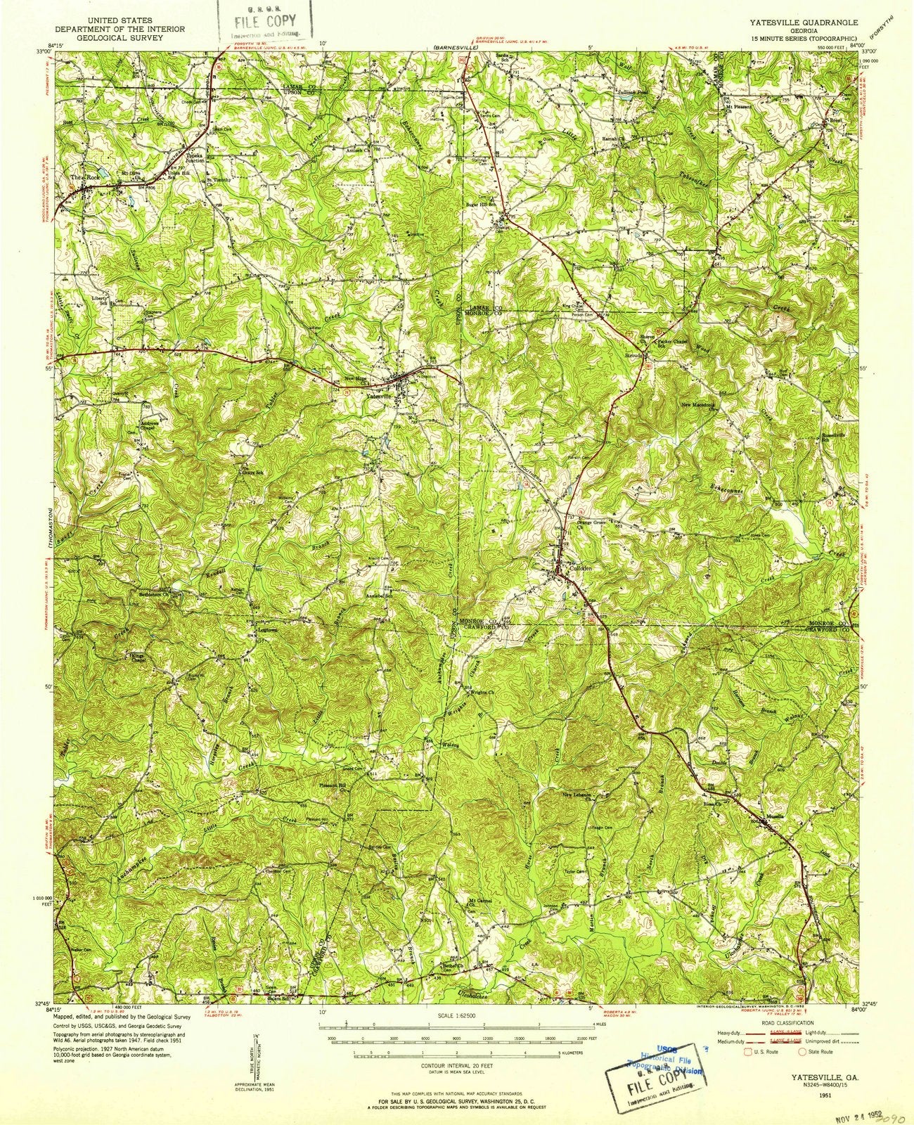 1951 Yatesville, GA - Georgia - USGS Topographic Map