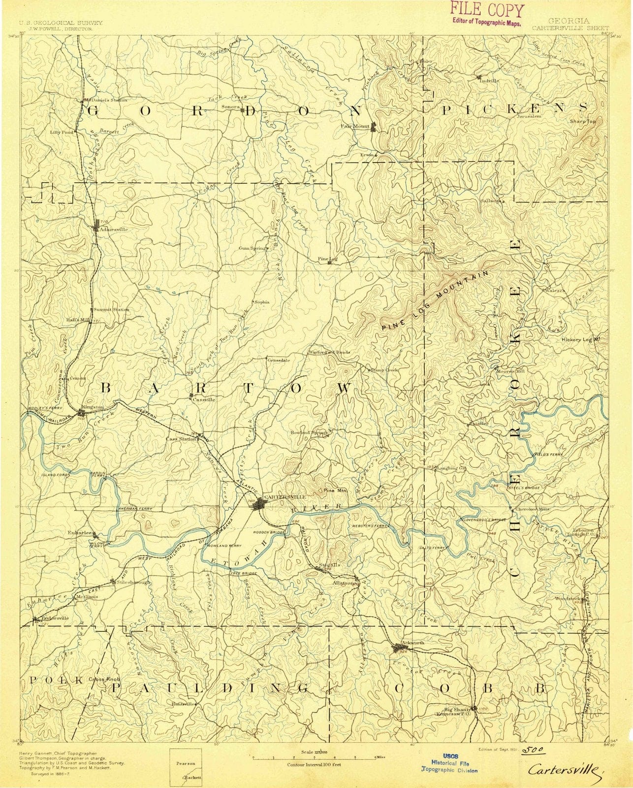 1891 Cartersville, GA - Georgia - USGS Topographic Map