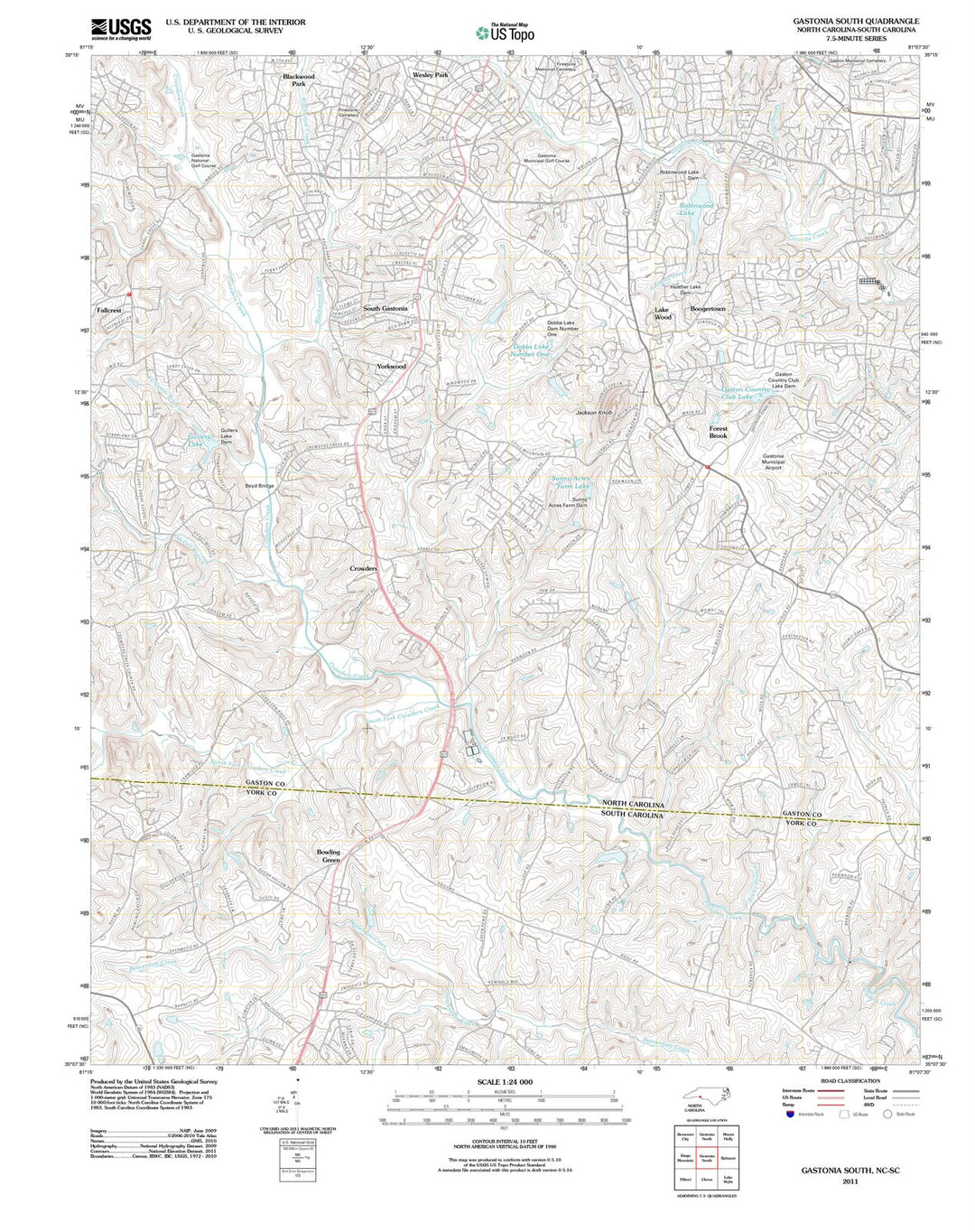2011 Gastonia, NC - North Carolina - USGS Topographic Map