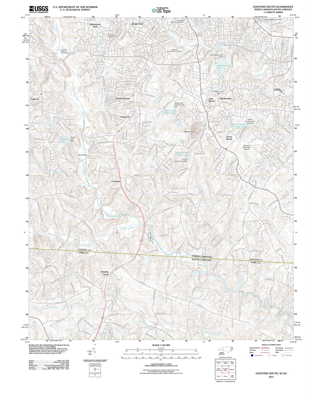 2011 Gastonia, NC - North Carolina - USGS Topographic Map