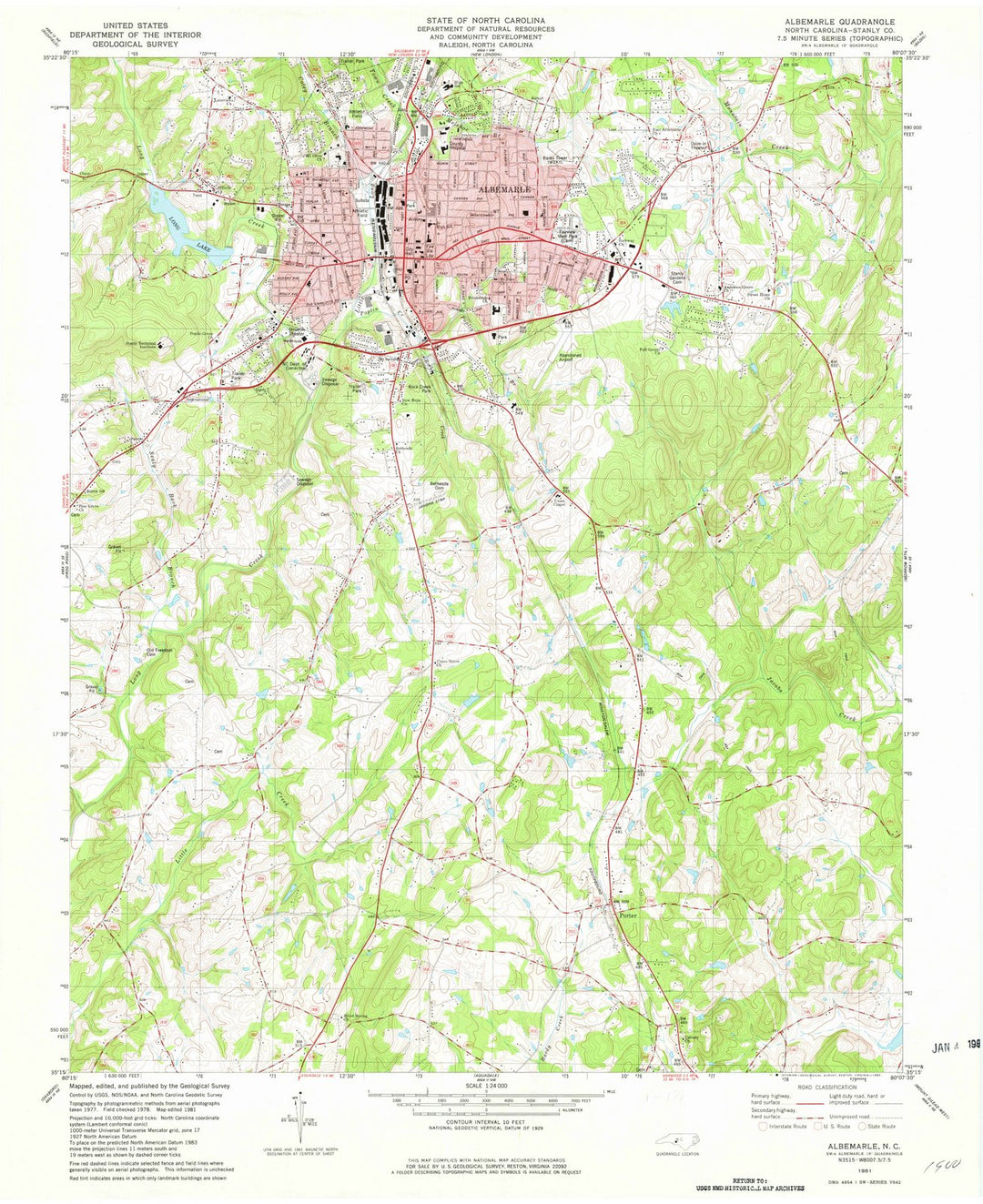1981 Albemarle, NC - North Carolina - USGS Topographic Map