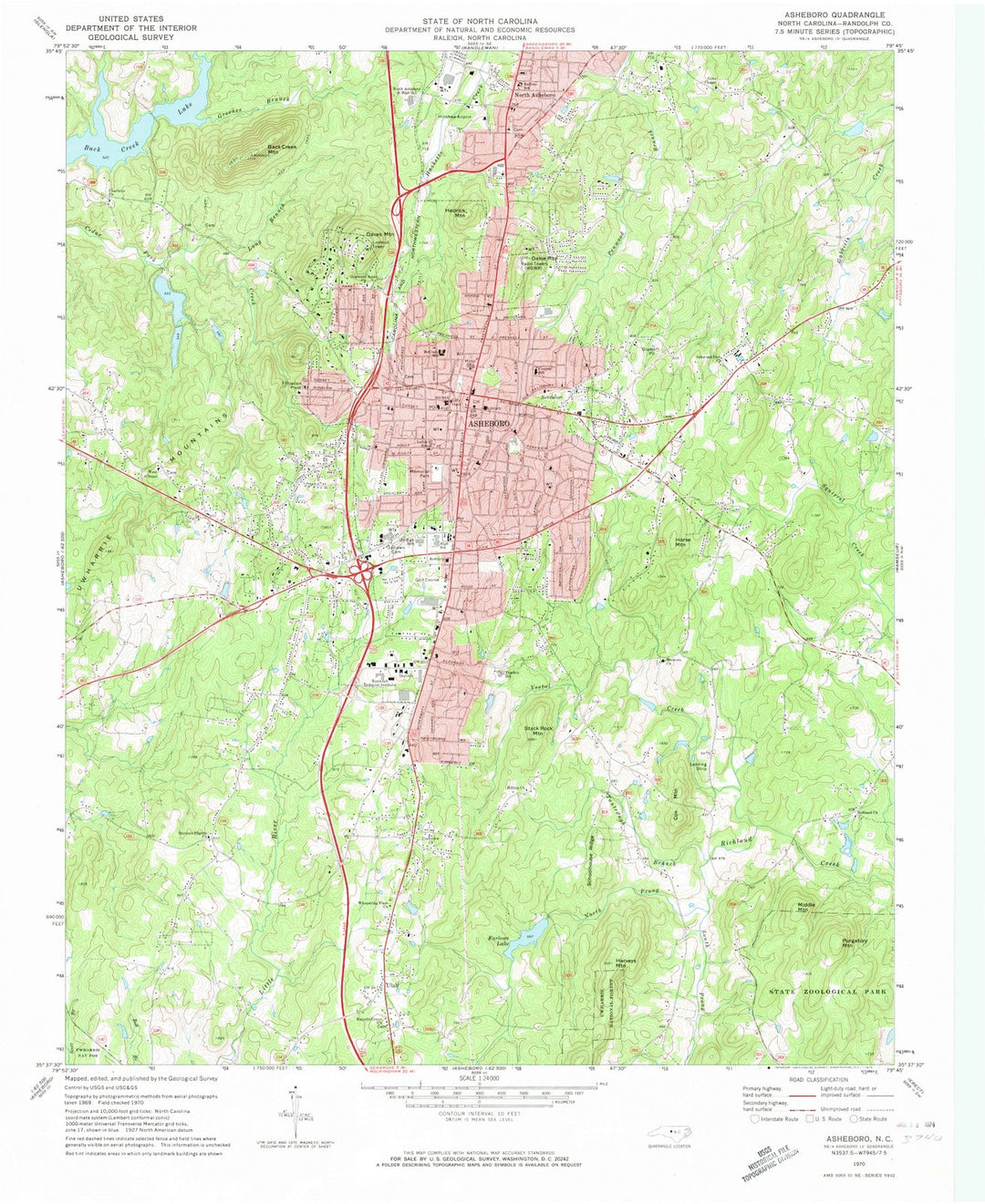 1970 Asheboro, NC - North Carolina - USGS Topographic Map