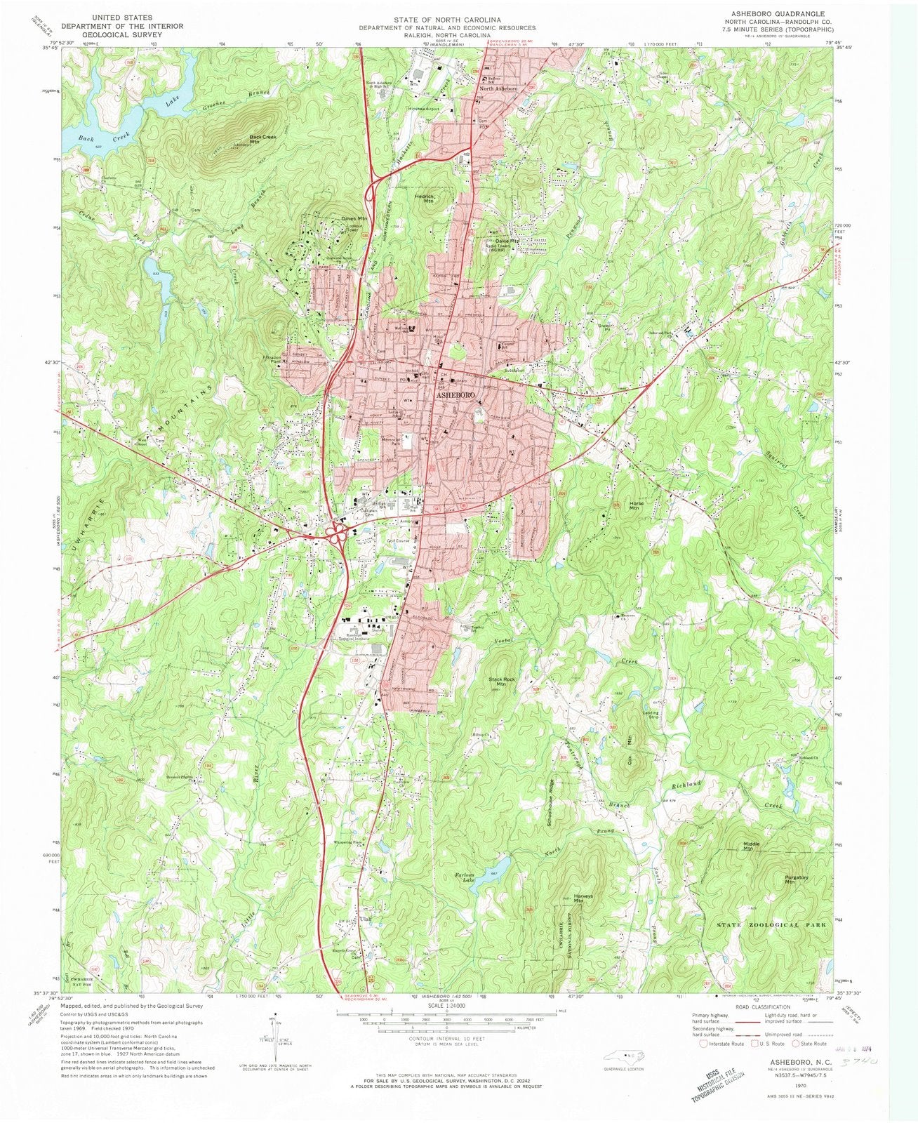 1970 Asheboro, NC - North Carolina - USGS Topographic Map