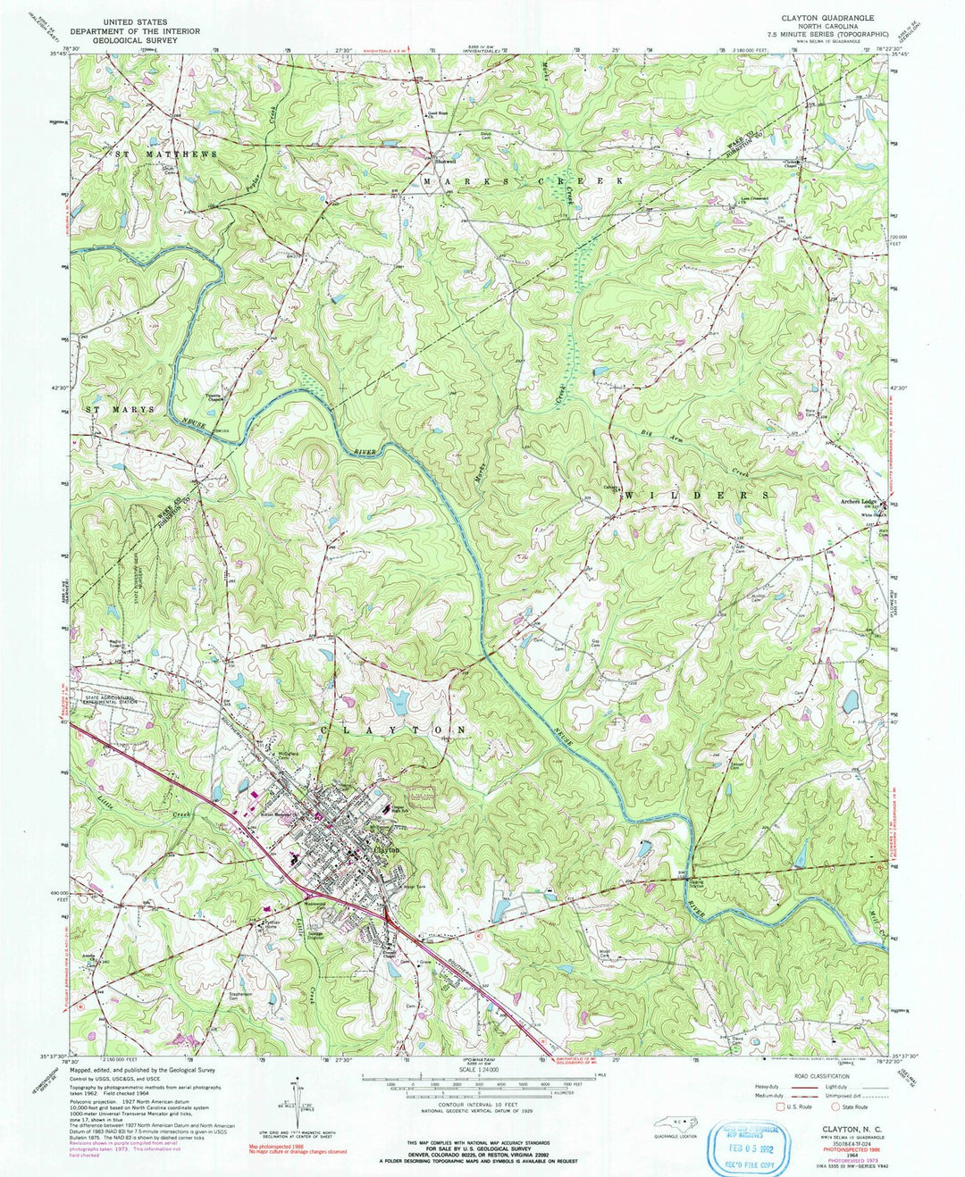 1964 Clayton, NC - North Carolina - USGS Topographic Map