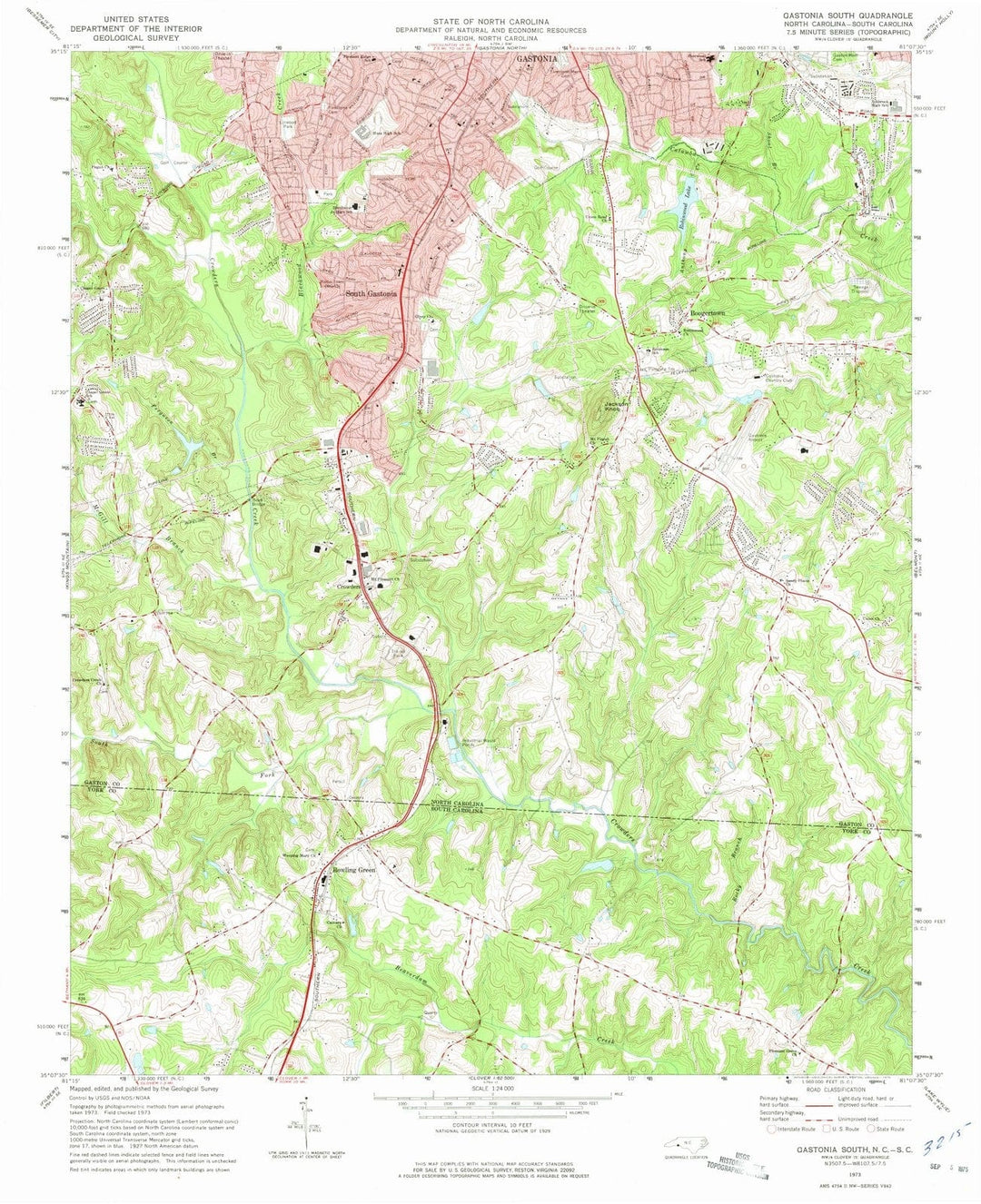 1973 Gastonia South, NC - North Carolina - USGS Topographic Map