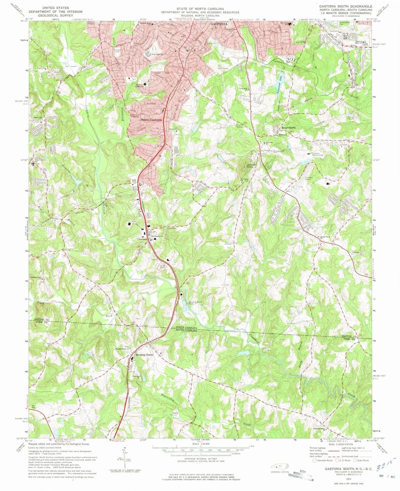 1973 Gastonia South, NC - North Carolina - USGS Topographic Map