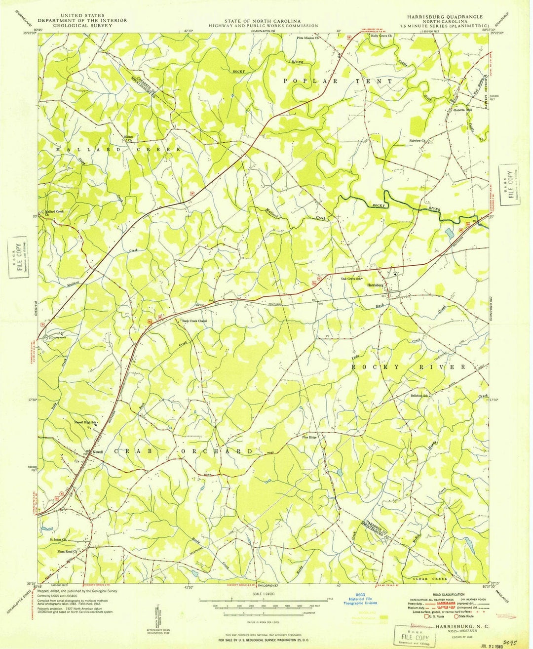 1949 Harrisburg, NC - North Carolina - USGS Topographic Map