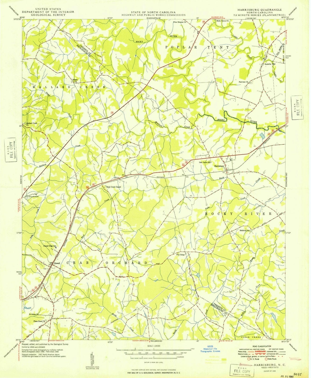1949 Harrisburg, NC - North Carolina - USGS Topographic Map