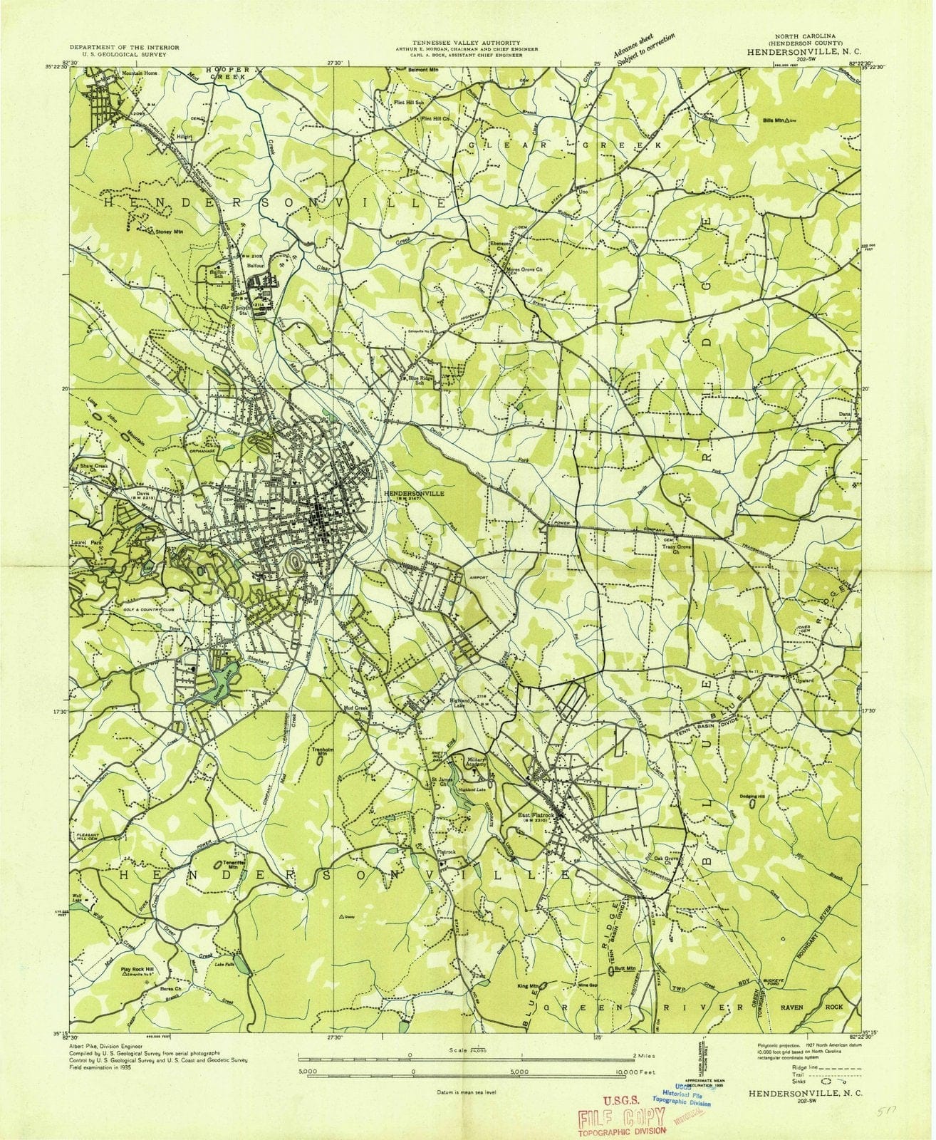 1935 Hendersonville, NC - North Carolina - USGS Topographic Map