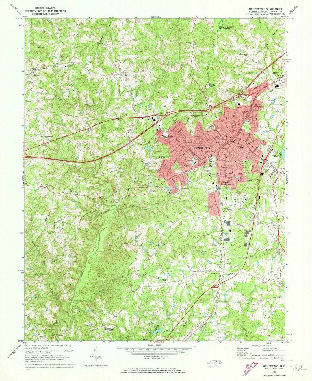 1970 Henderson, NC - North Carolina - USGS Topographic Map