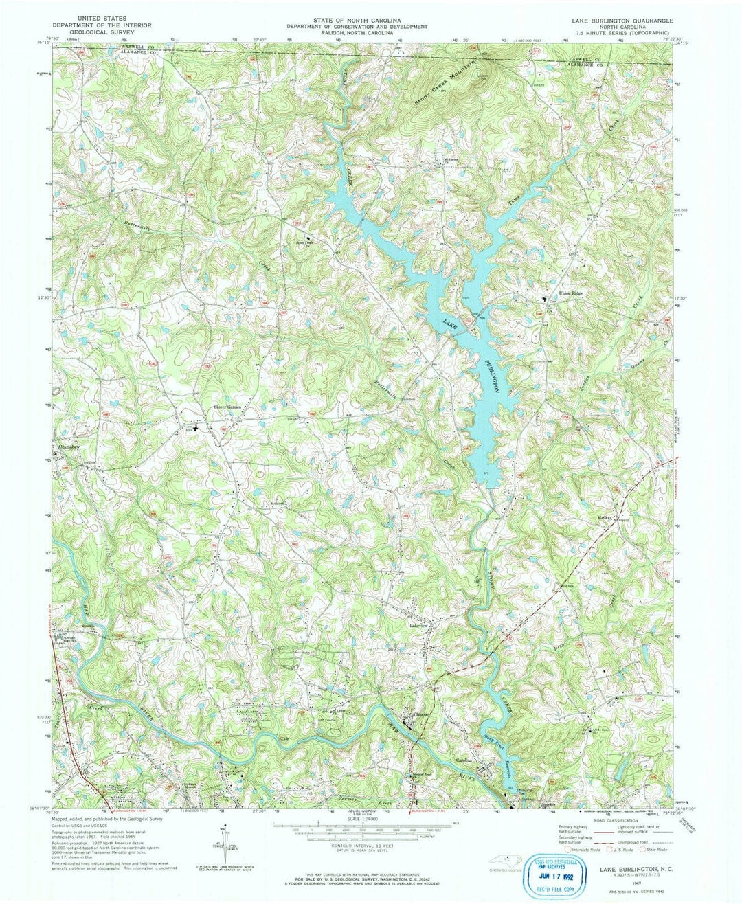 1969 Lake Burlington, NC - North Carolina - USGS Topographic Map