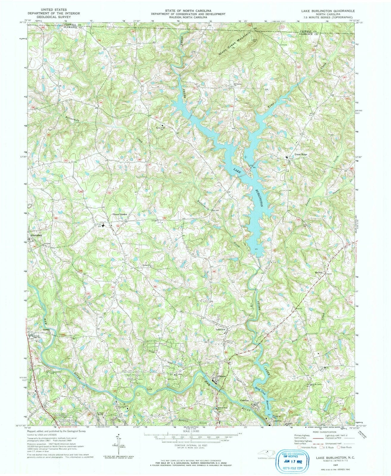1969 Lake Burlington, NC - North Carolina - USGS Topographic Map