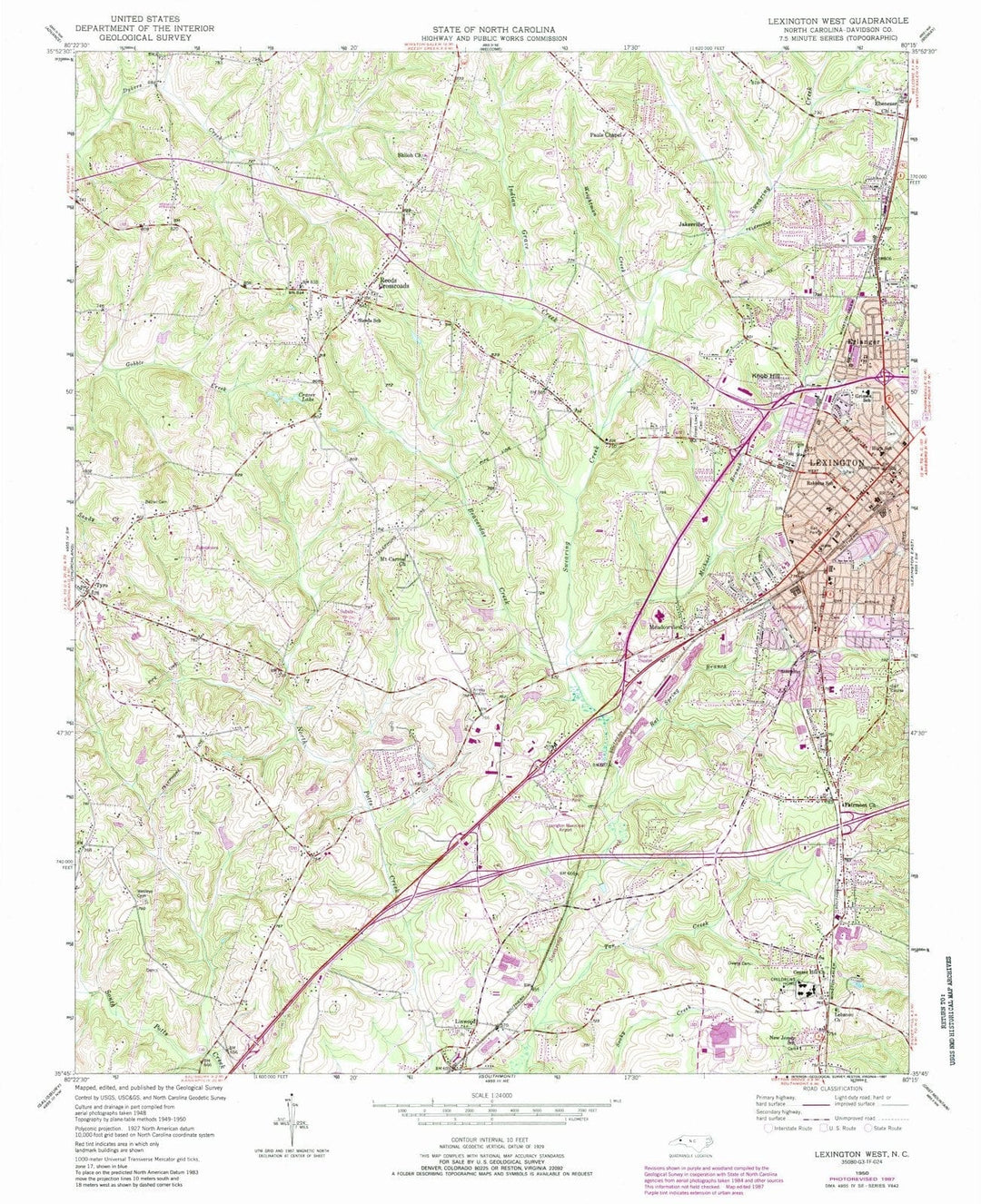 1950 Lexington West, NC - North Carolina - USGS Topographic Map