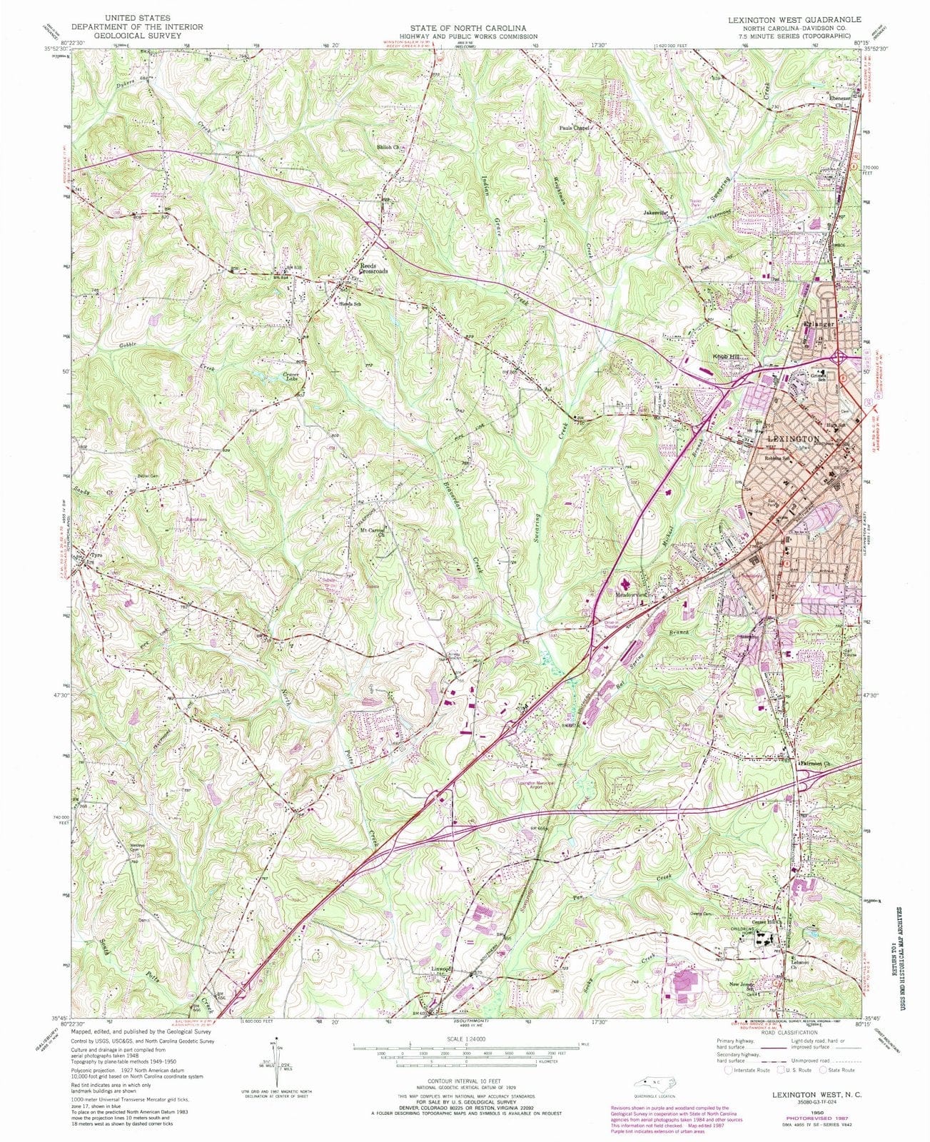 1950 Lexington West, NC - North Carolina - USGS Topographic Map
