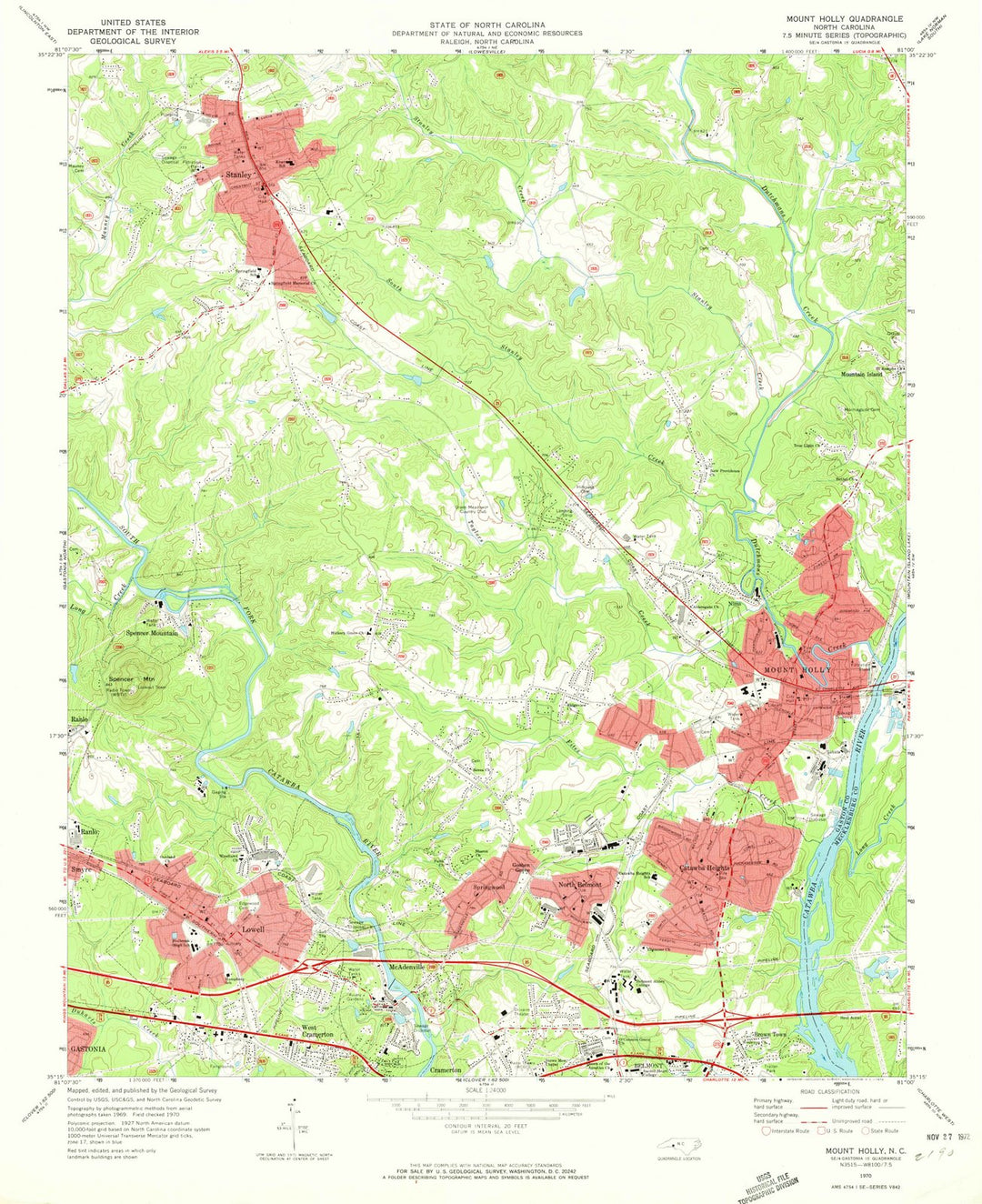 1970 Mount Holly, NC - North Carolina - USGS Topographic Map