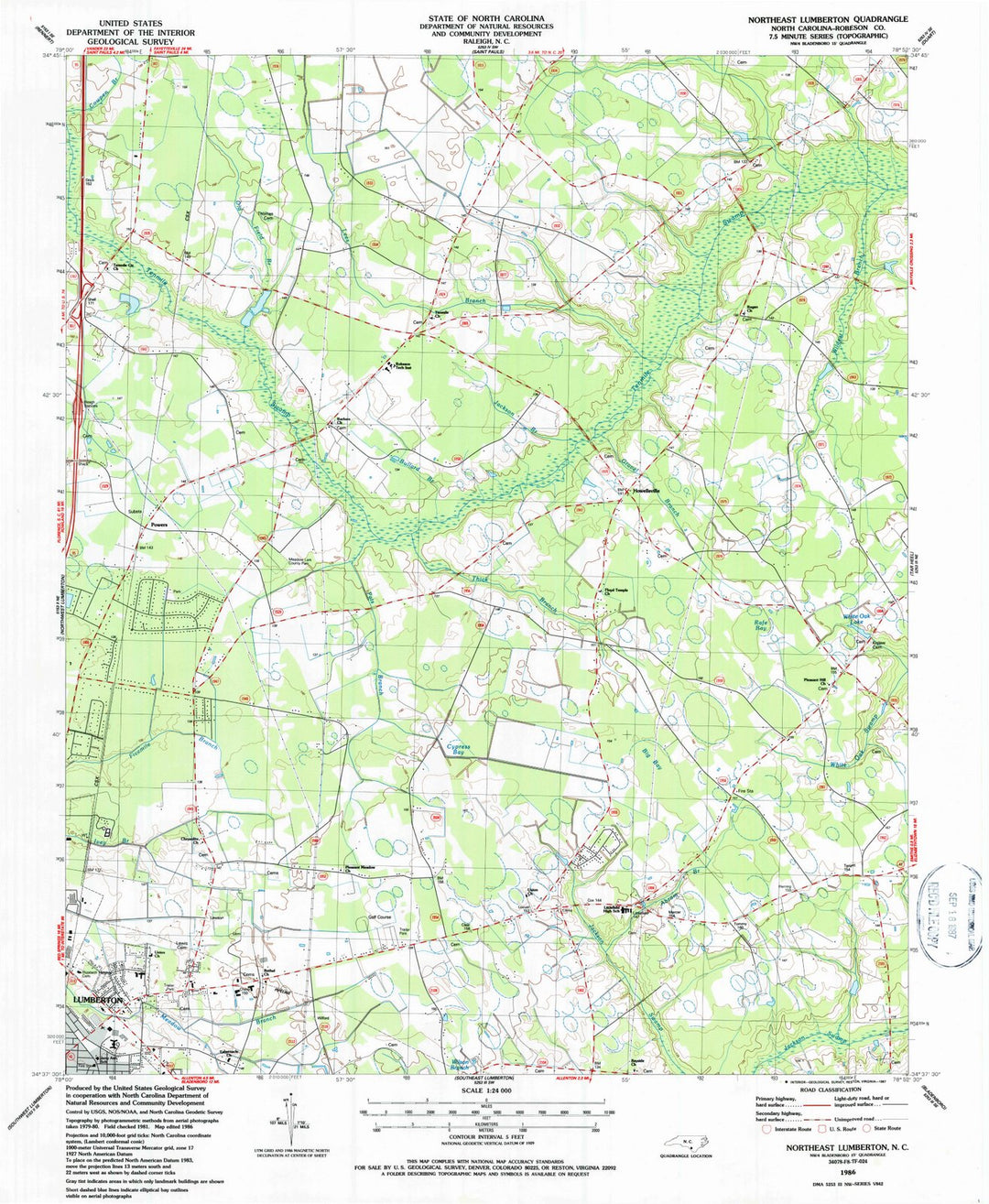 1986 Northeast Lumberton, NC - North Carolina - USGS Topographic Map