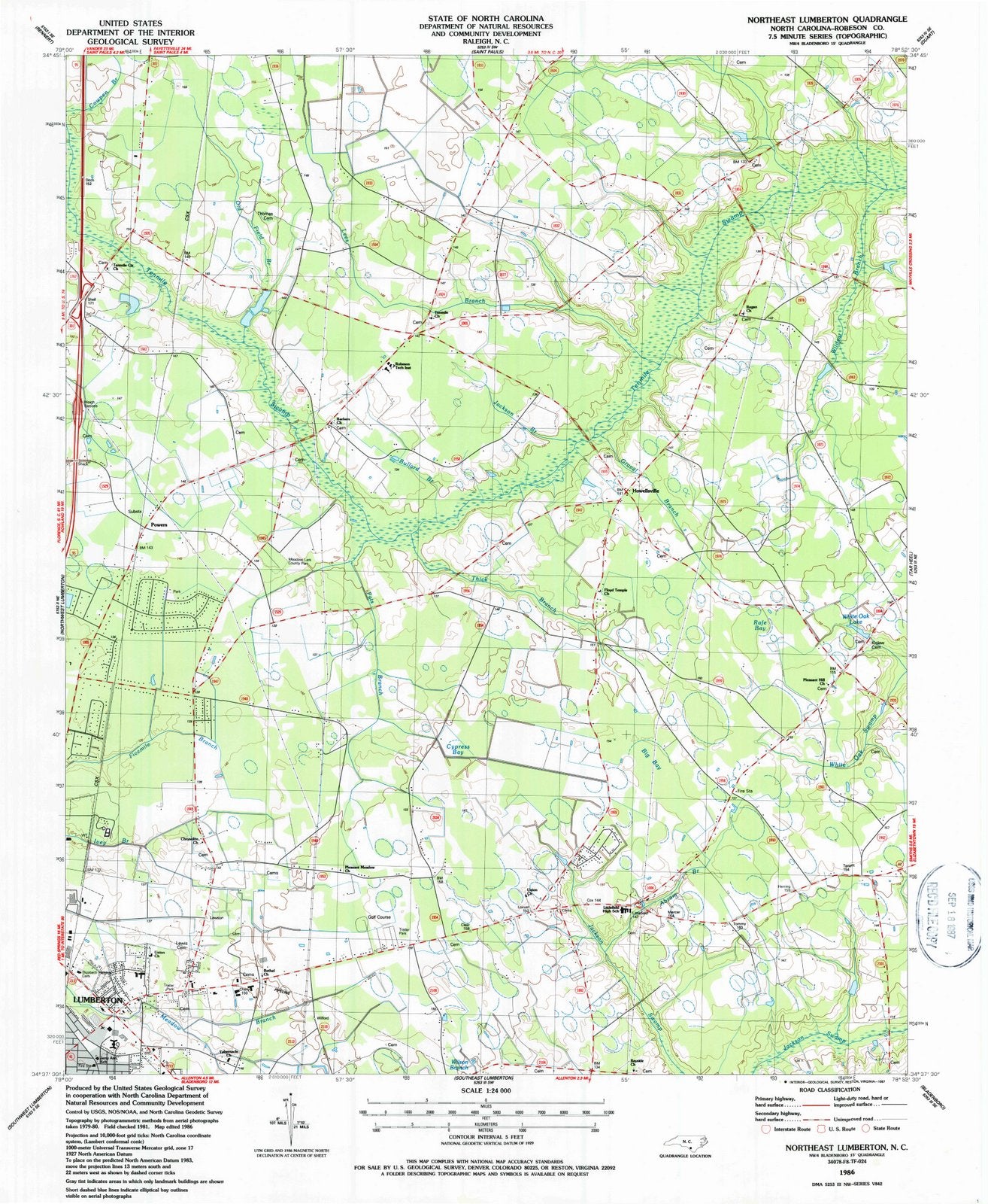 1986 Northeast Lumberton, NC - North Carolina - USGS Topographic Map
