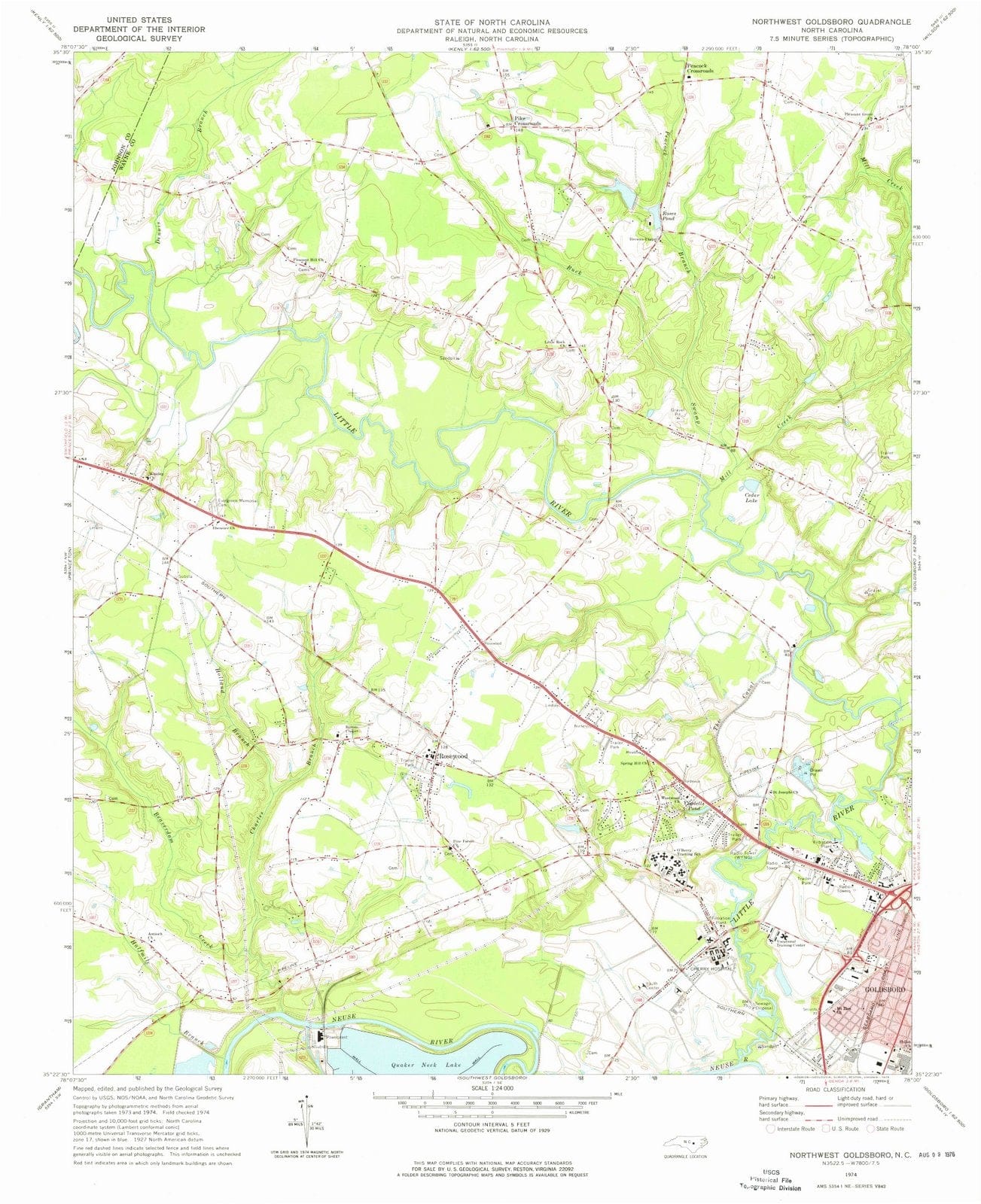 1974 Northwest Goldsboro, NC - North Carolina - USGS Topographic Map