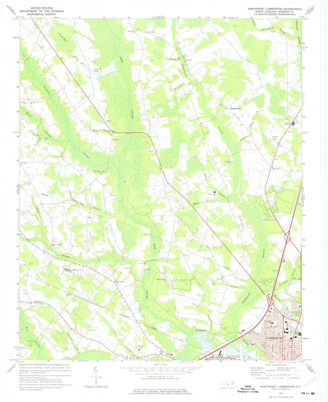 1972 Northwest Lumberton, NC - North Carolina - USGS Topographic Map