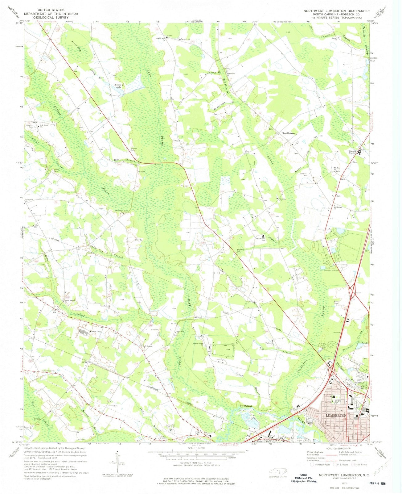 1972 Northwest Lumberton, NC - North Carolina - USGS Topographic Map