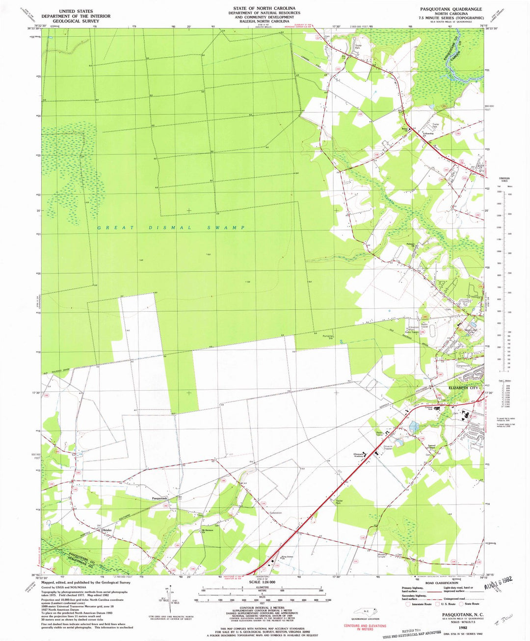 1982 Pasquotank, NC - North Carolina - USGS Topographic Map