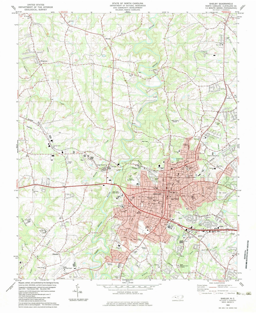 1983 Shelby, NC - North Carolina - USGS Topographic Map