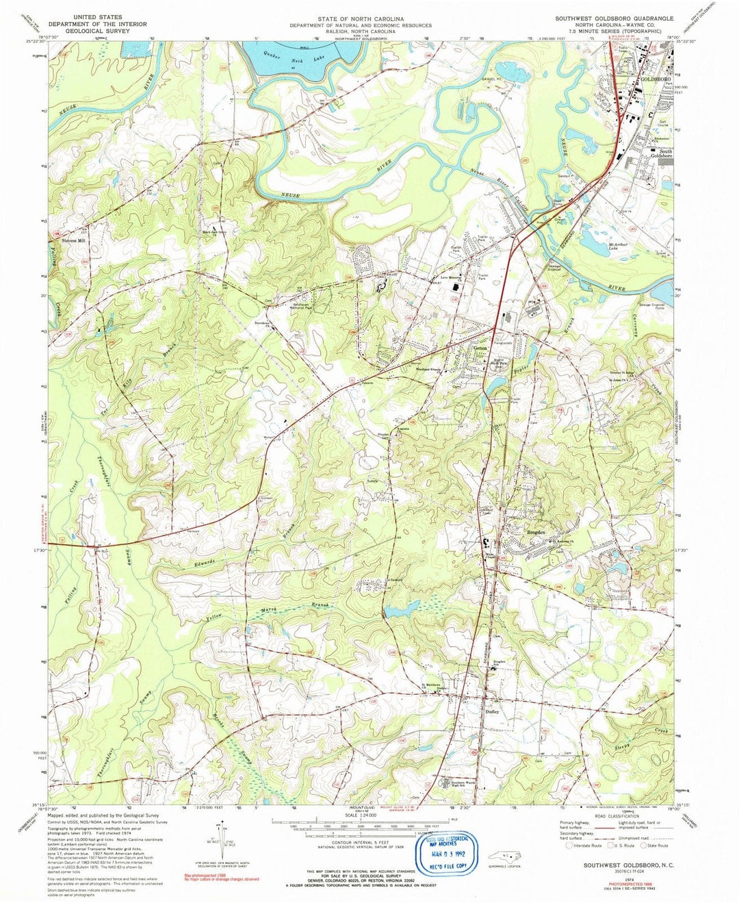 1974 Southwest Goldsboro, NC - North Carolina - USGS Topographic Map